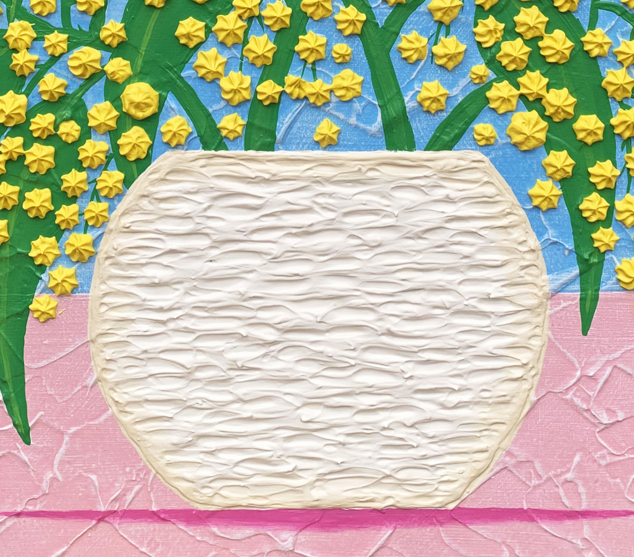 Close Up Textures Wattle Flowers In A Vase Pink Table Miranda Lloyd Artist Australia