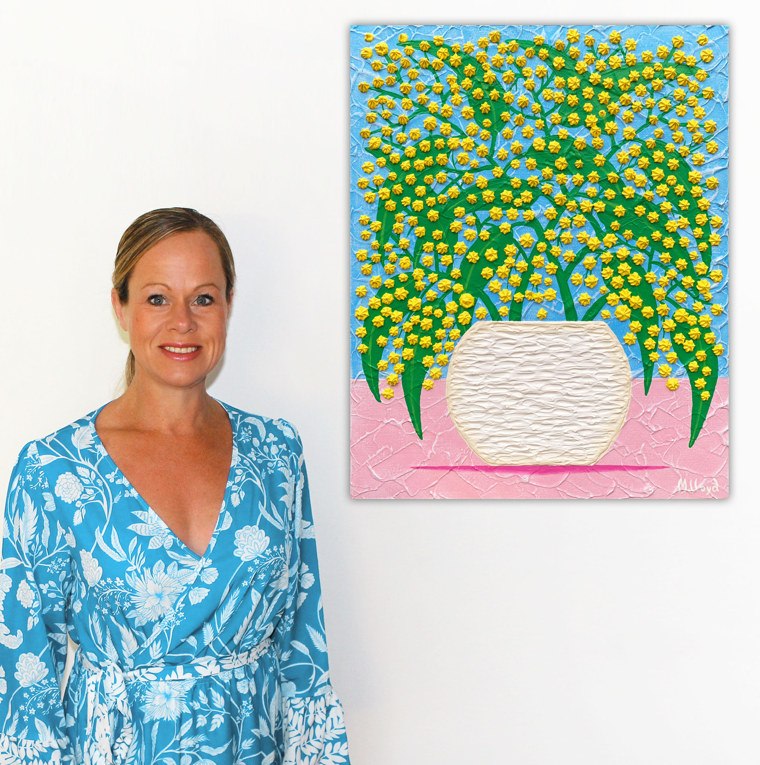 Profile Pic Wattle Flowers In A Vase Pink Table Miranda Lloyd Artist Australia