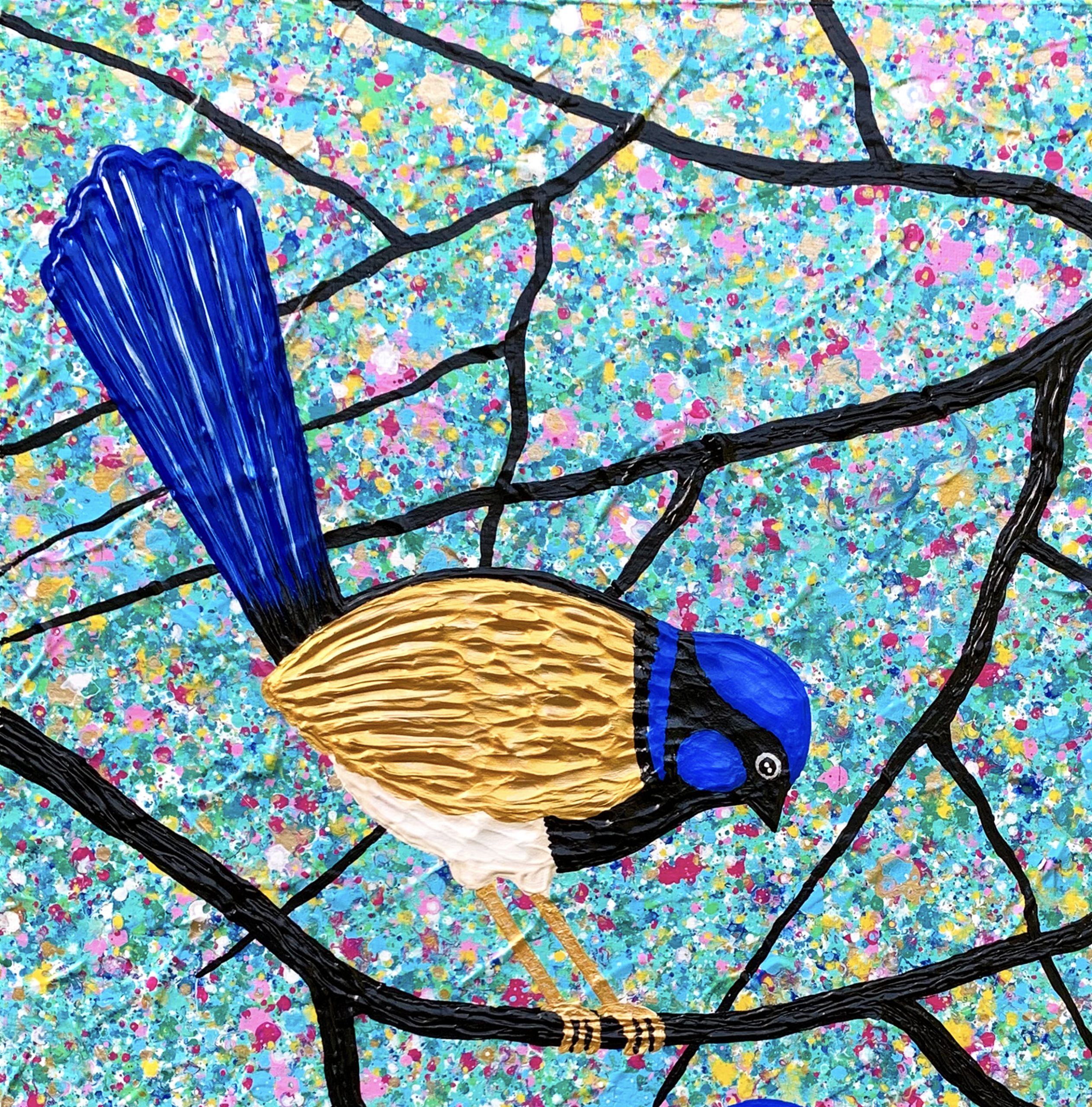 Close Up 2 Blue Wrens Fairy Wrens Textured Abstract Miranda Lloyd Art Bluethumb