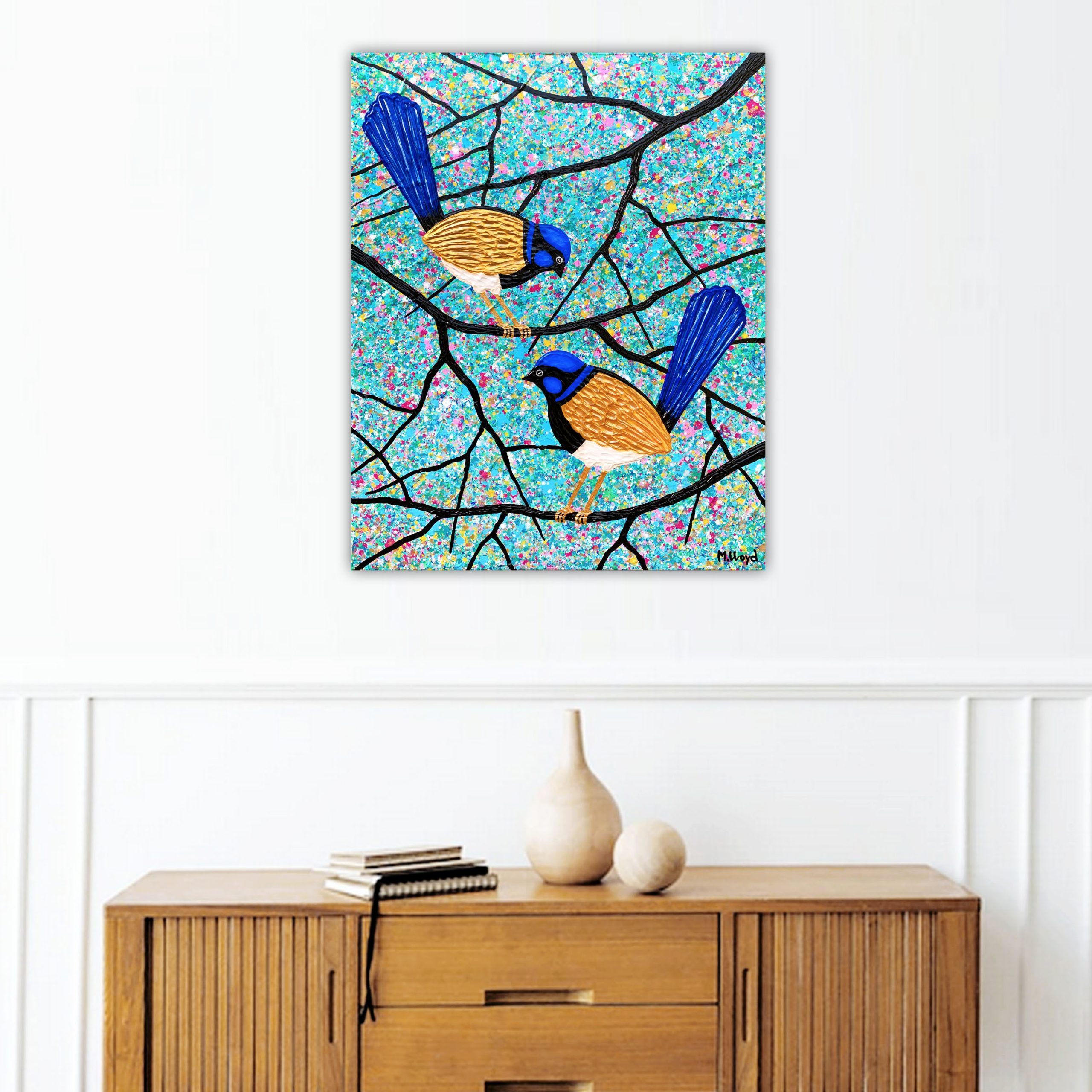Lounge 2 Blue Wrens Fairy Wrens Textured Abstract Miranda Lloyd Art Bluethumb