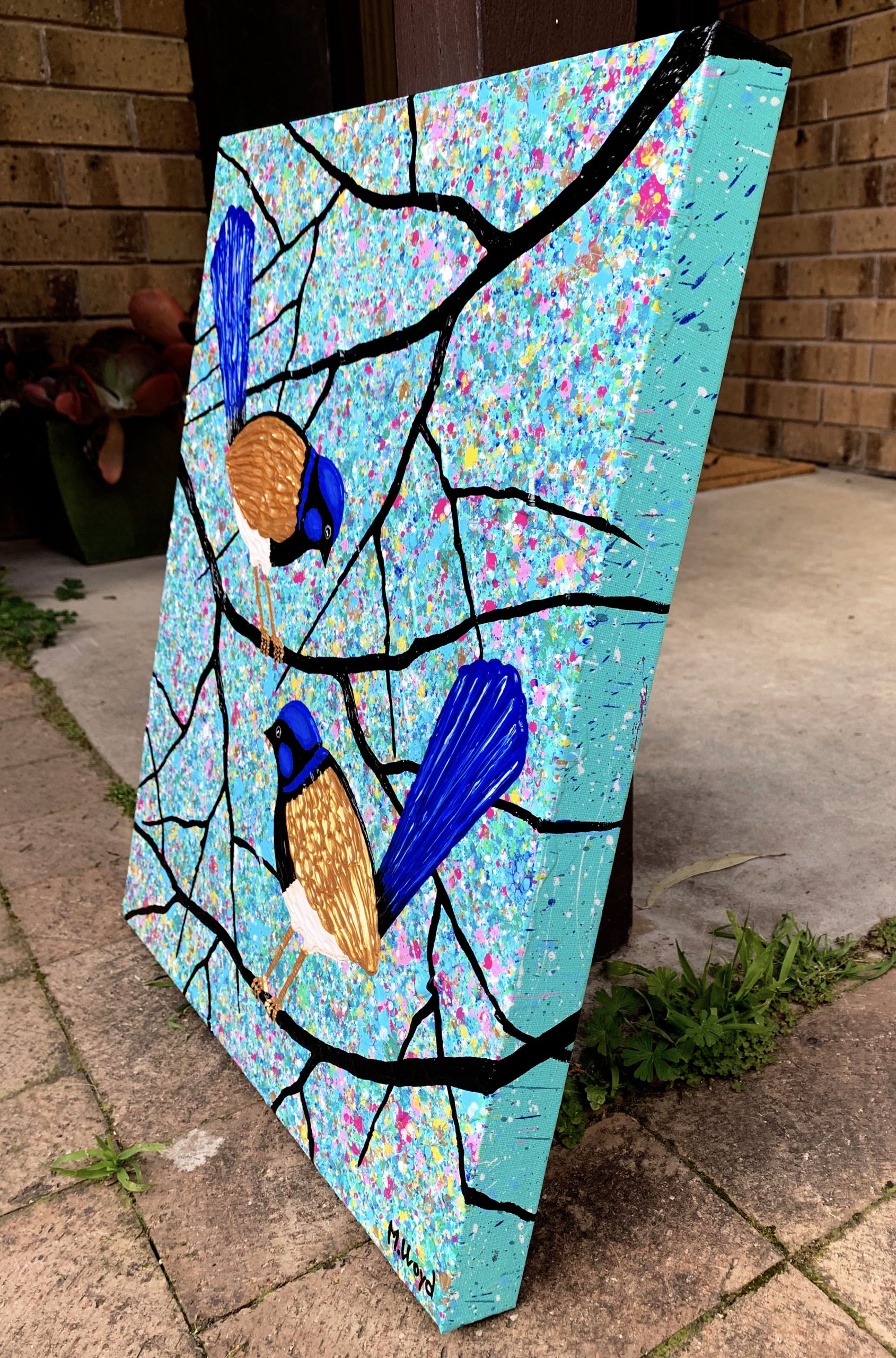 Side Blue Wrens Fairy Wrens Textured Abstract Miranda Lloyd Art Bluethumb