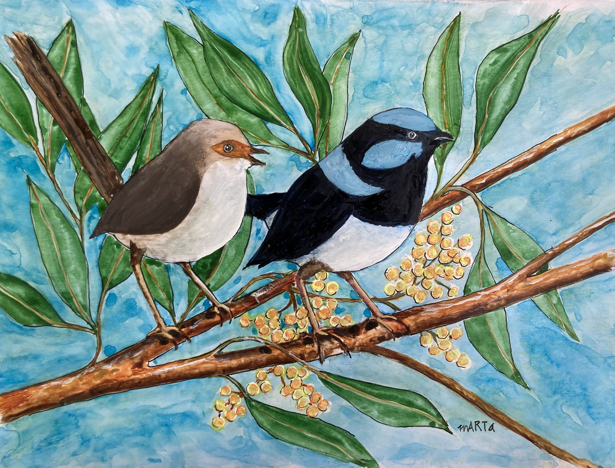 Mbj 411 Fairy Wren Couple Original