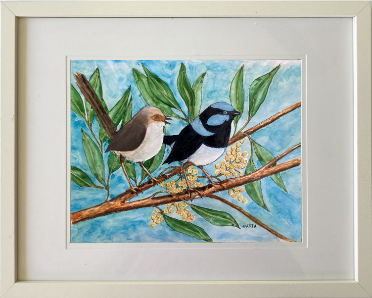 Mbj 411 Fairy Wren Couple White Frame