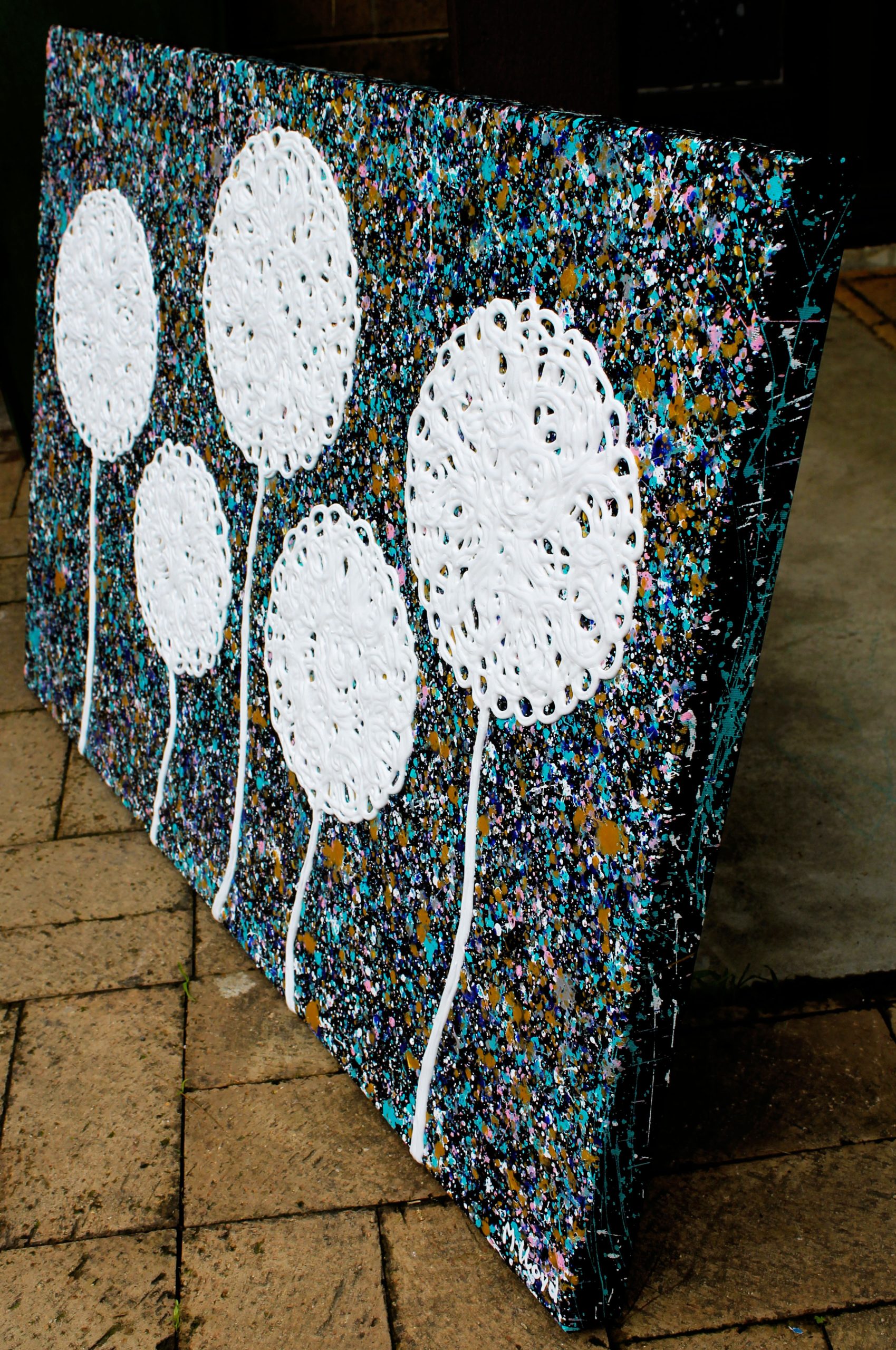 Side Flowers Wild Flowers Starry Night Textured Abstract Impasto Art Miranda Lloyd Art