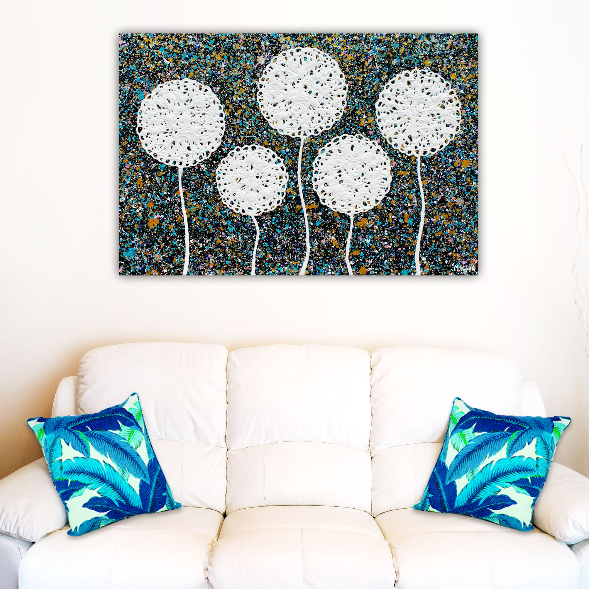 Lounge 2 Flowers Wild Flowers Starry Night Textured Abstract Impasto Art Miranda Lloyd Art