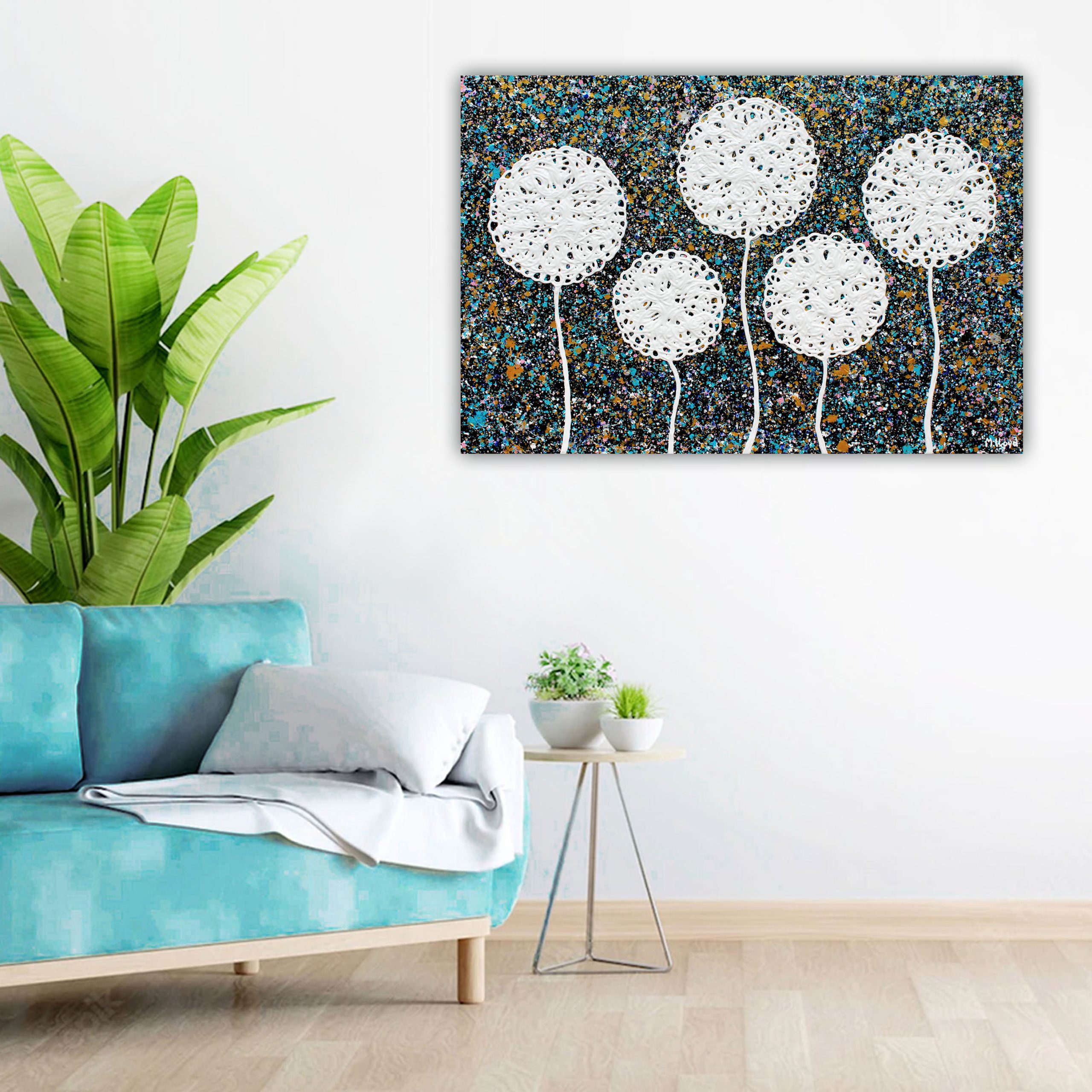 Lounge 1 Flowers Wild Flowers Starry Night Textured Abstract Impasto Art Miranda Lloyd Art