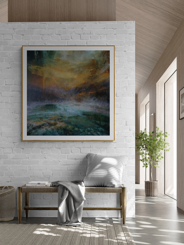 Canvy Reflective Gold Feature Wall In Boho Living Room