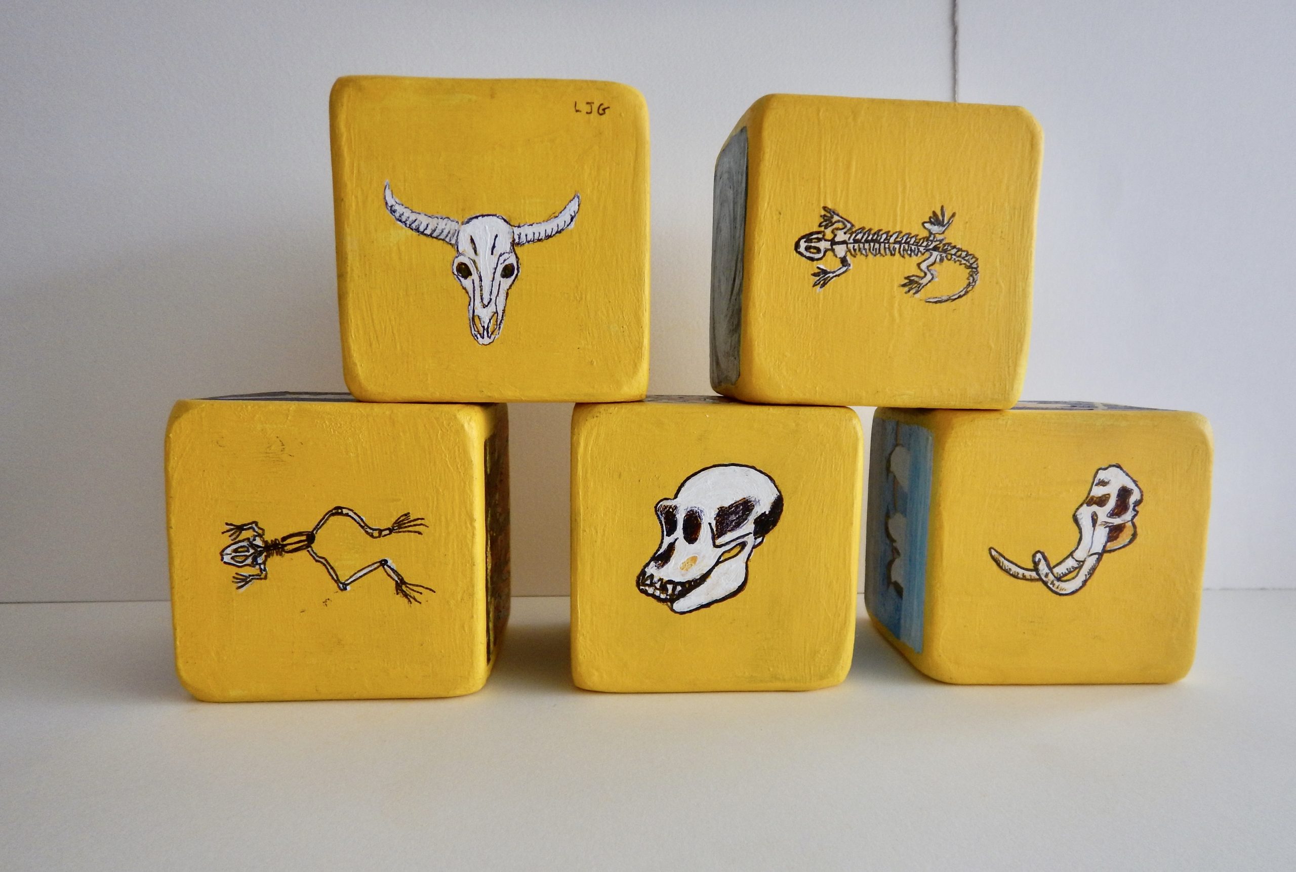 Lyn Graham Burn More Coal Roll The Dice 10 Acrylic On Wooden Blocks 7 X 7 X 7cm