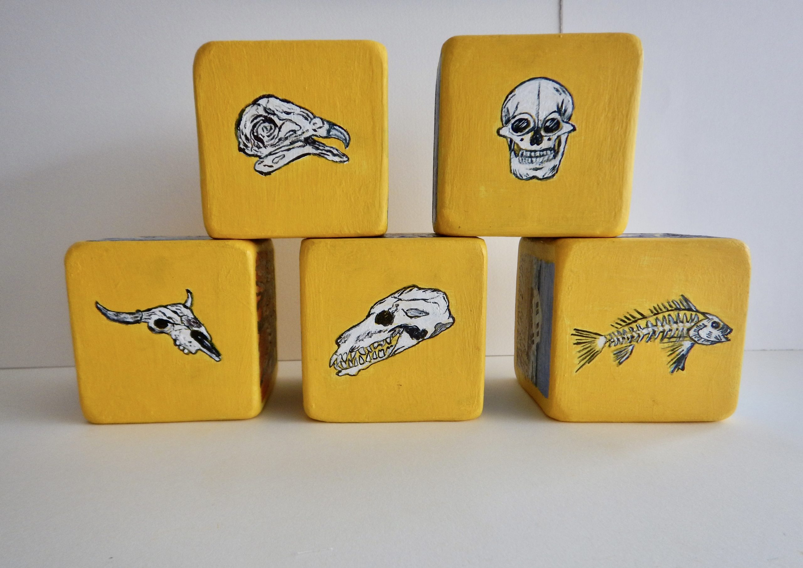 Lyn Graham Burn More Coal Roll The Dice 15 Acrylic On Wooden Blocks 7 X 7 X 7cm