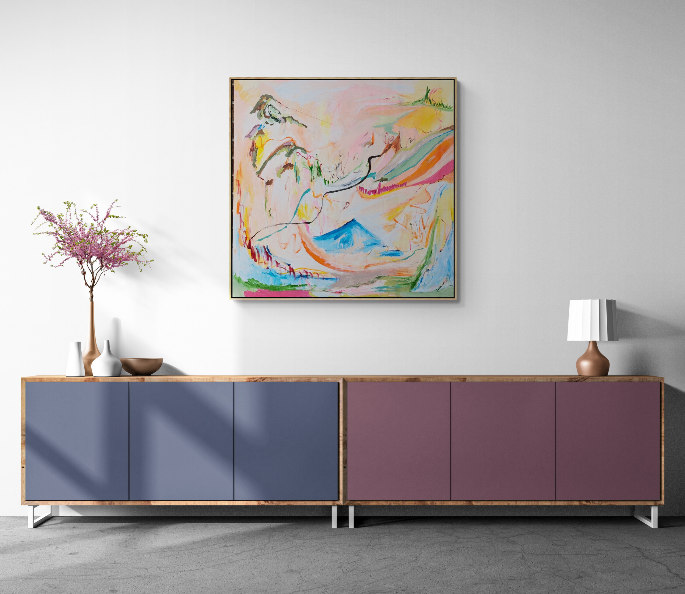 Living Room With Colorful Cabinet (1)