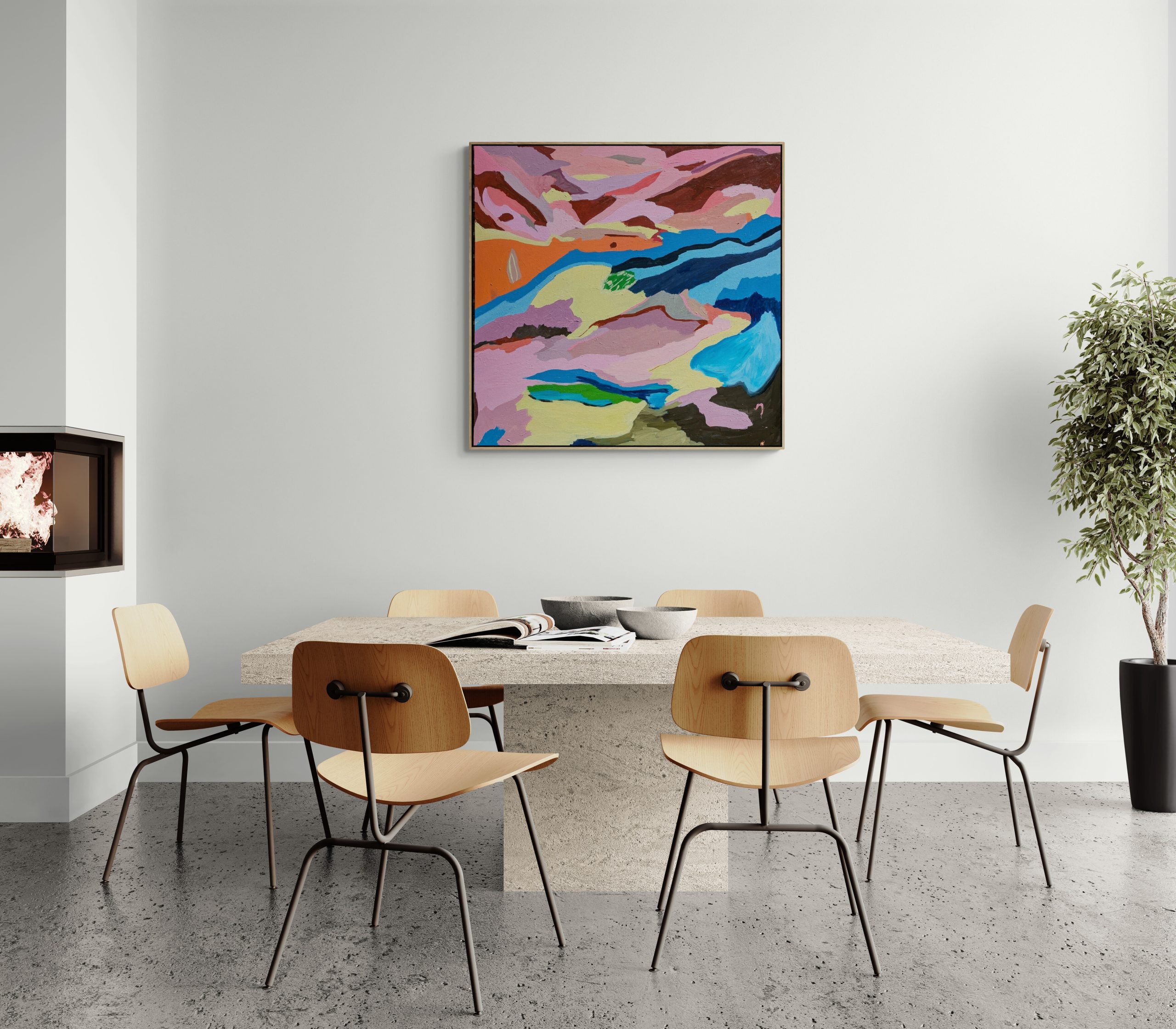 Modern Dining Room With Fireplace