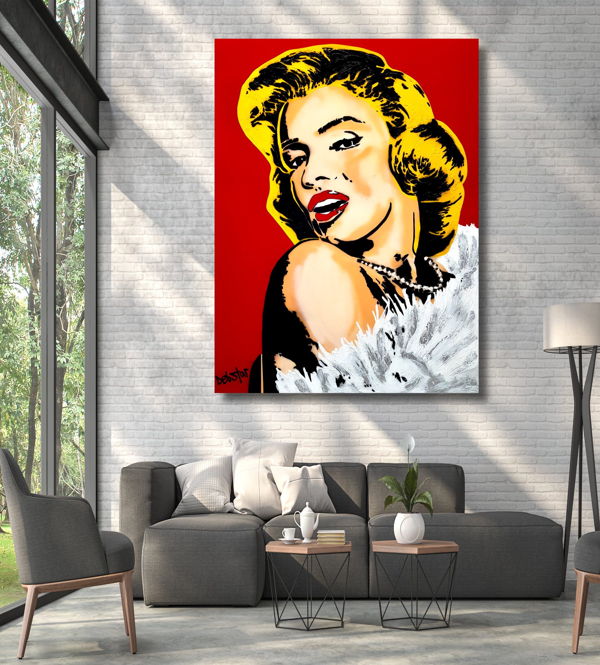 High Ceiling Loft Living Room With Nature View 3d Render