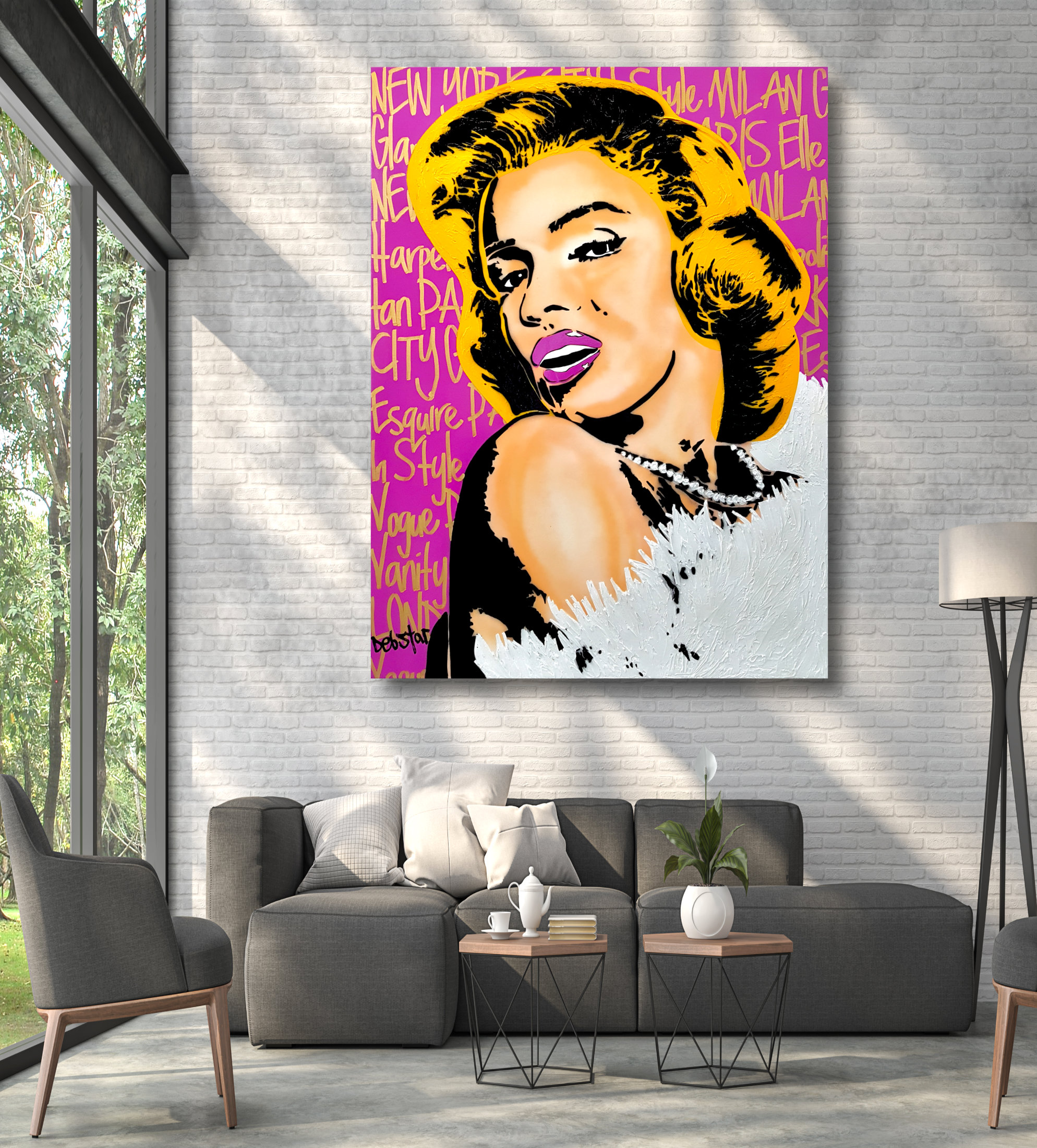 High Ceiling Loft Living Room With Nature View 3d Render