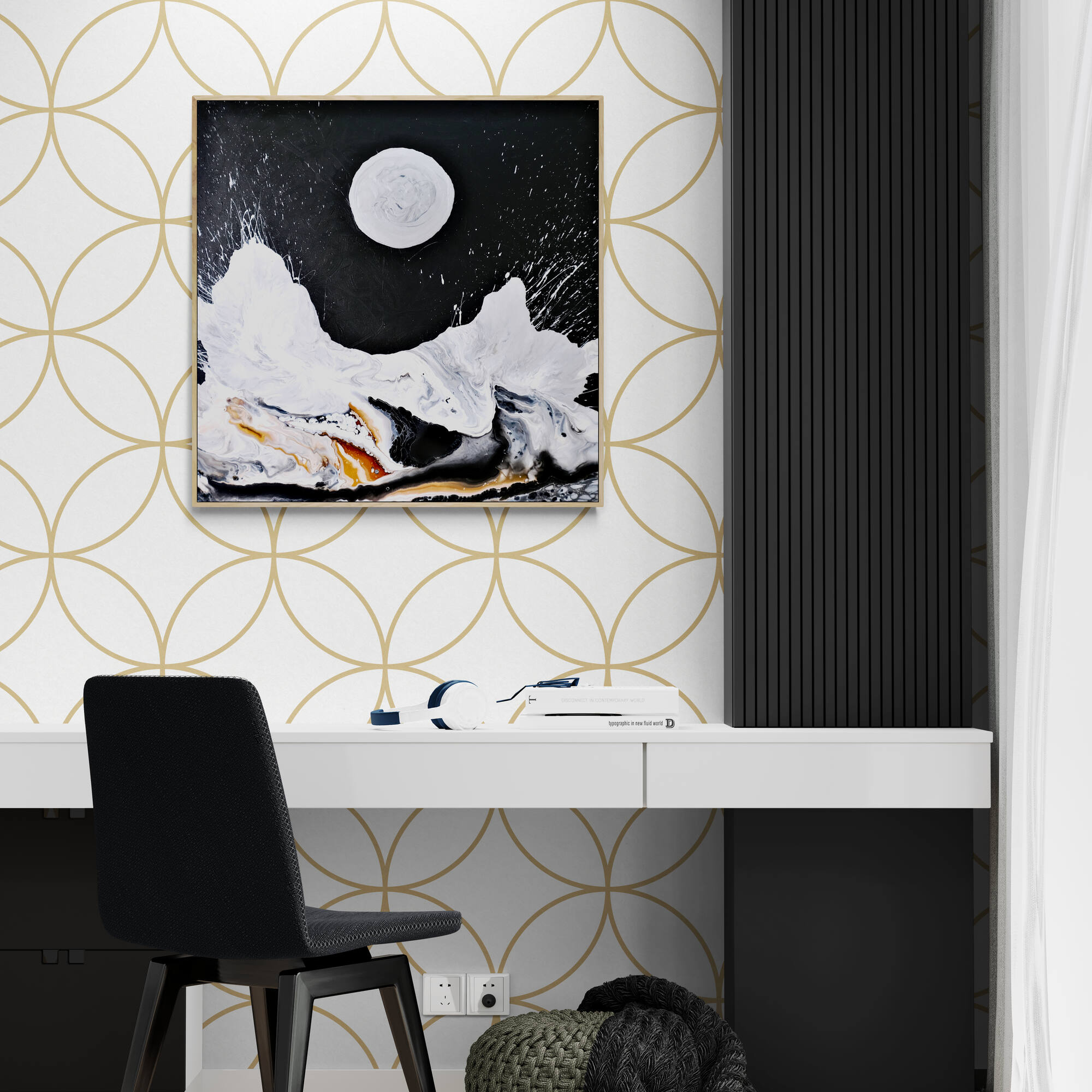 New Moon Home Office With A Spotlit Wall
