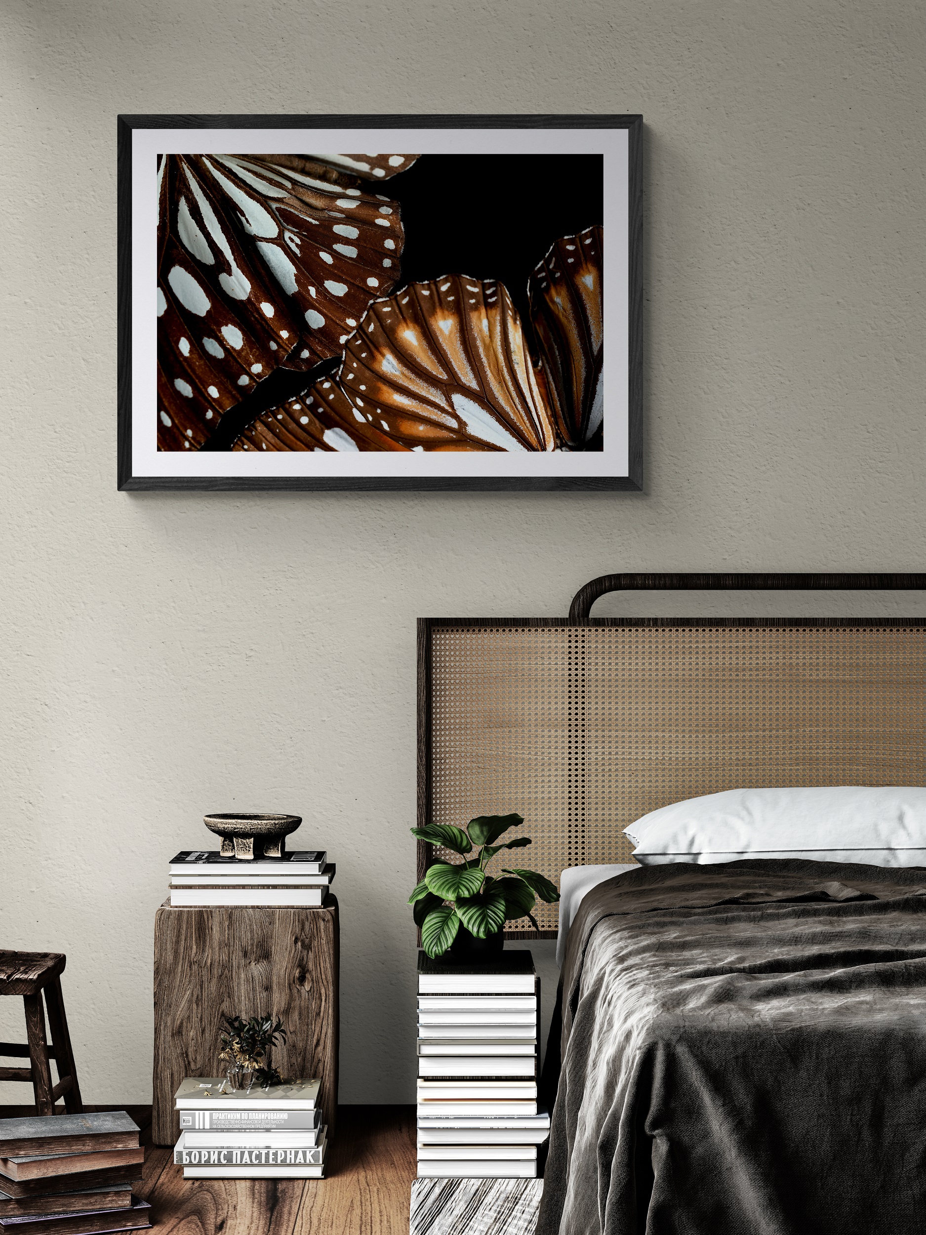 Boho Bedroom With Rattan Headboard (1)