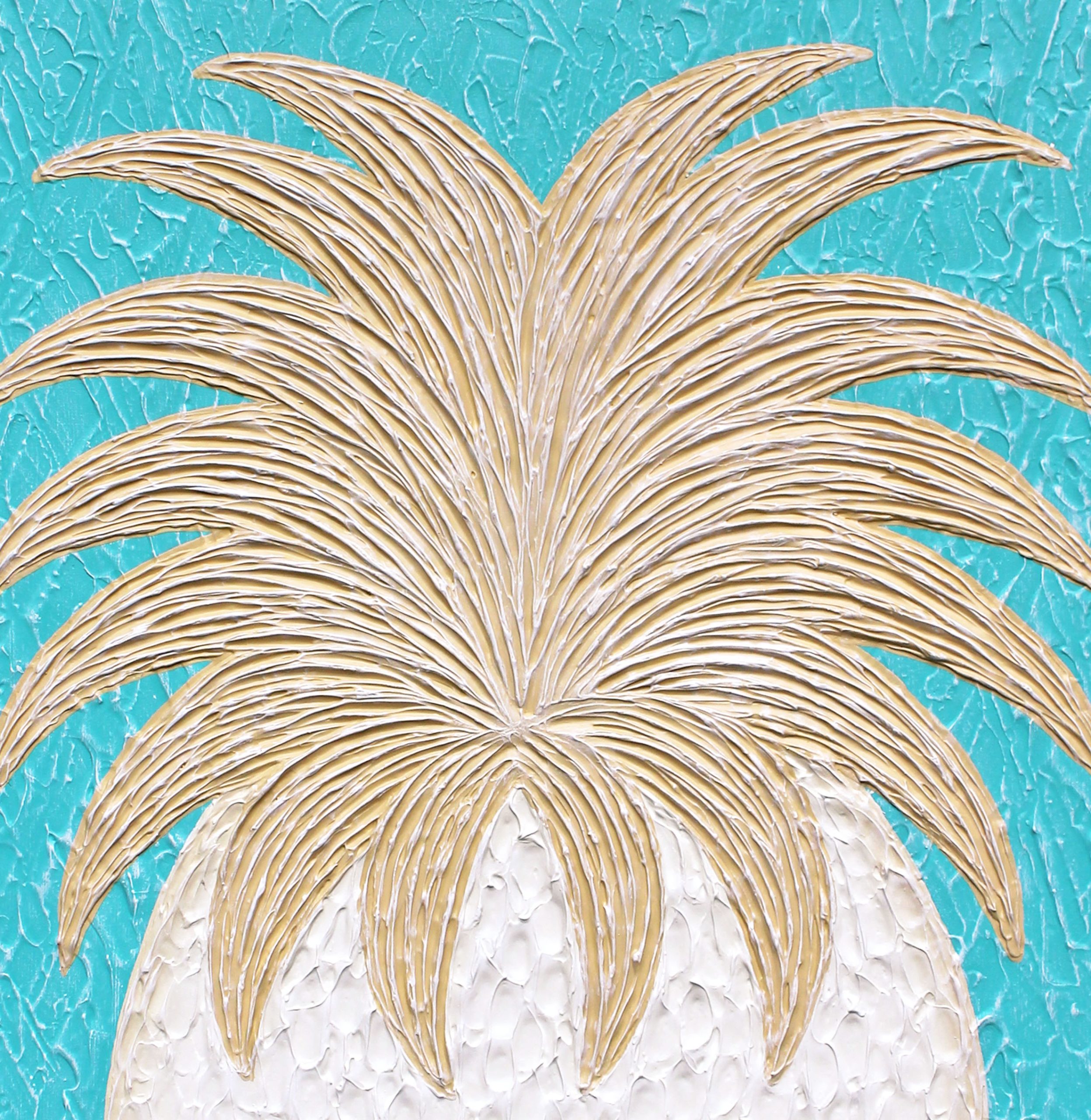 Close Up 1 Pineapple Tropical Beach Blues Textured Impasto Abstract Miranda Lloyd