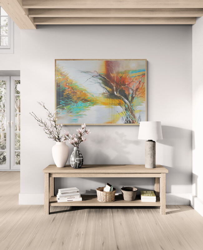 Living Area With Wooden Console Table