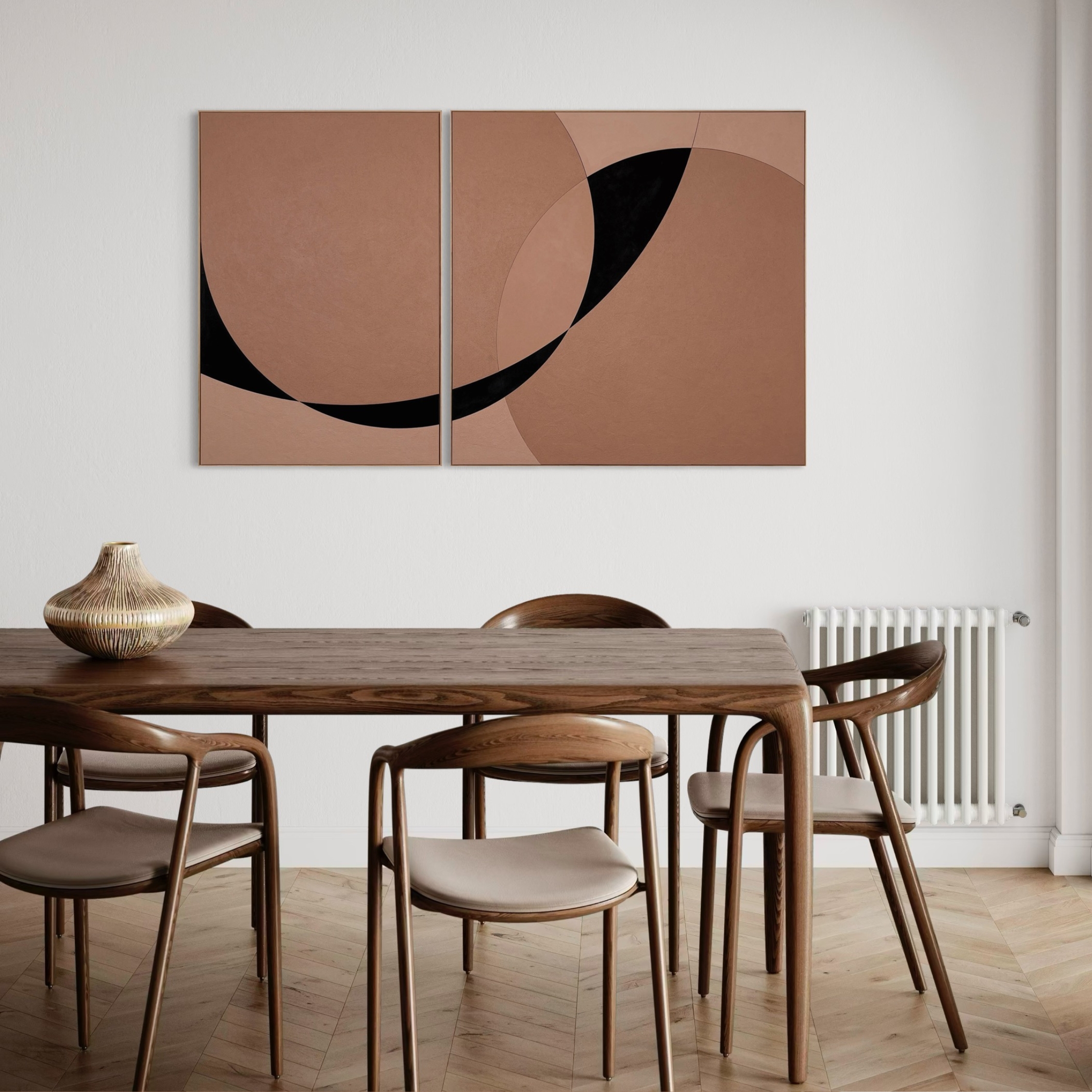 Sureen Gouws Art Beyond The Silence Mocho Mousse, Minimalistic, Geometric, Modern, Contemporary Dinning Room Interior Setting