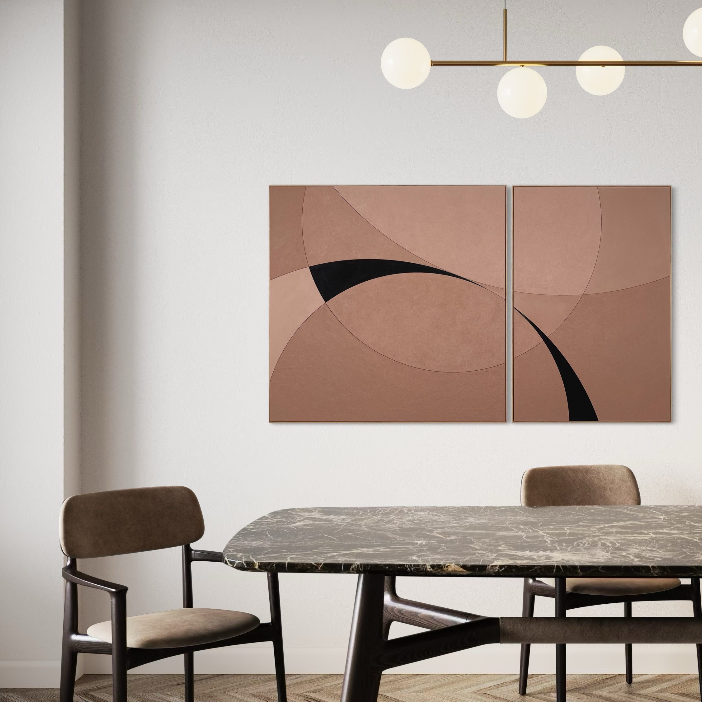 Sureen Gouws Art Finding Your Voice Mocho Mousse, Minimalistic, Geometric, Modern, Contemporary Dinning Room Interior Setting