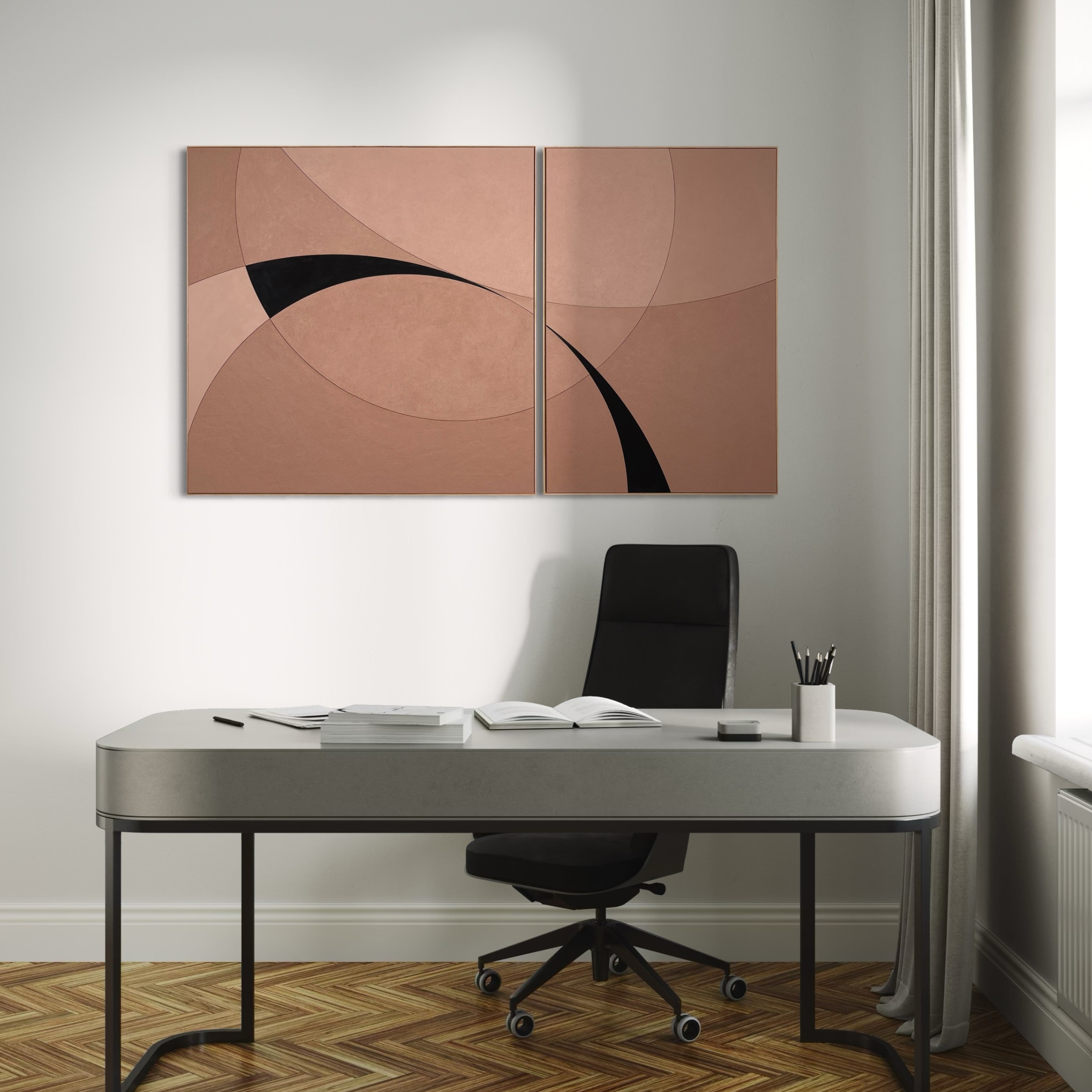 Sureen Gouws Art Finding Your Voice Mocho Mousse, Minimalistic, Geometric, Modern, Contemporary Office Or Reception Interior Setting