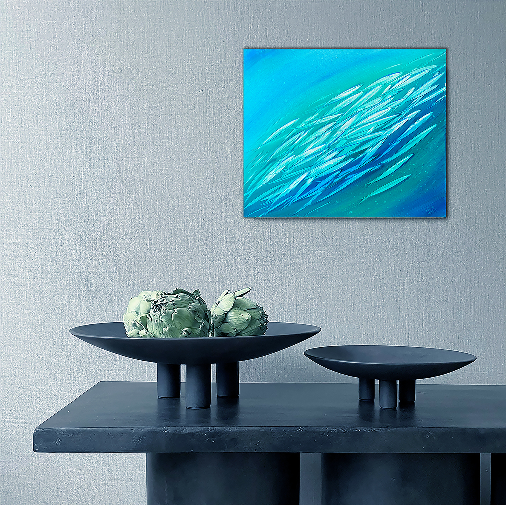 Fish In Green And Aqua Mock Lr