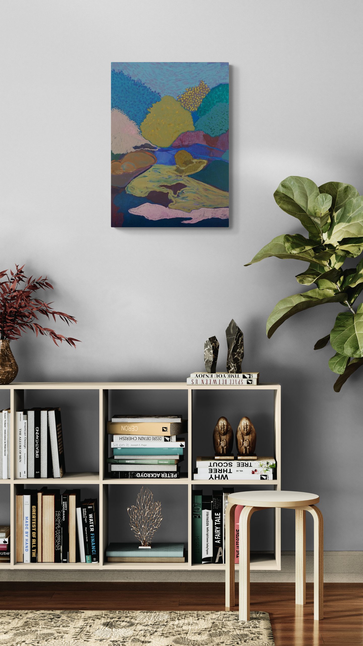 Homely Room With Bookcase And Plants (1)