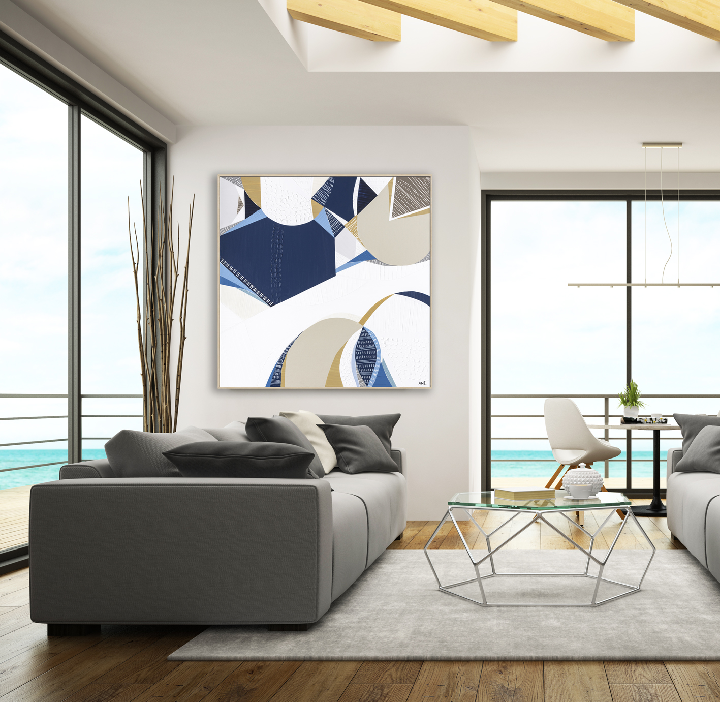 Interior Of Modern Design Room With Sea View 3d Rendering