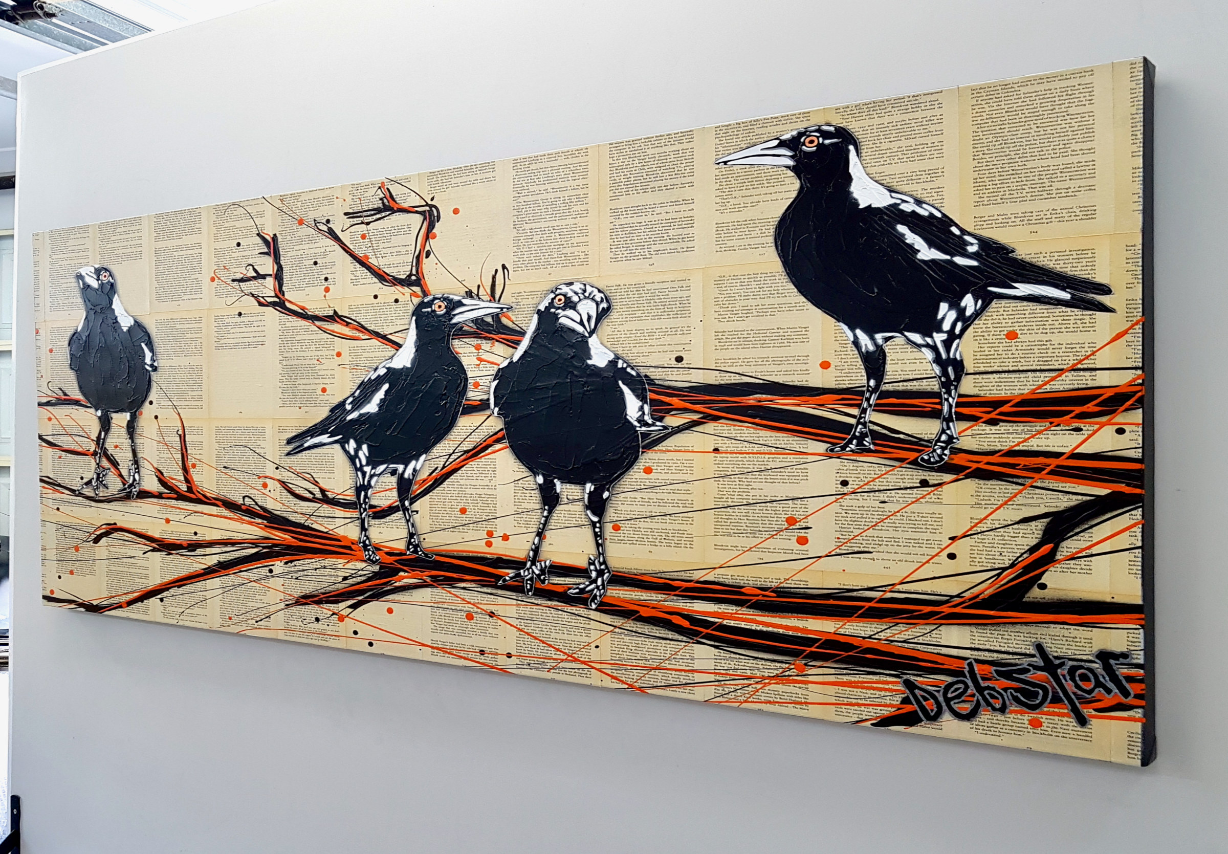 Magpie Mischievousness! Book Pages Pop Popart Deborah Lang Art Urban Canvas 3