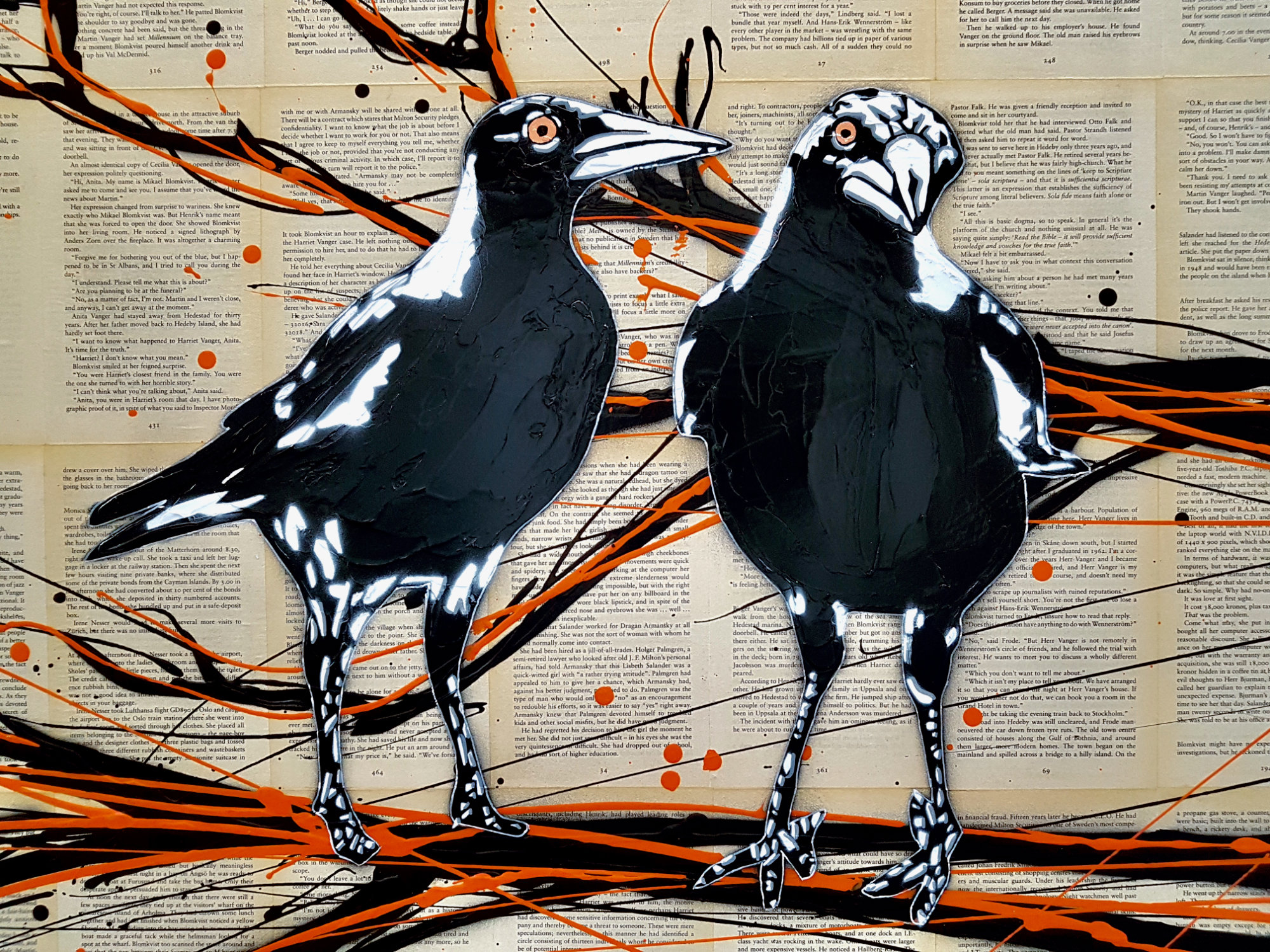 Magpie Mischievousness! Book Pages Pop Popart Deborah Lang Art Urban Canvas 4