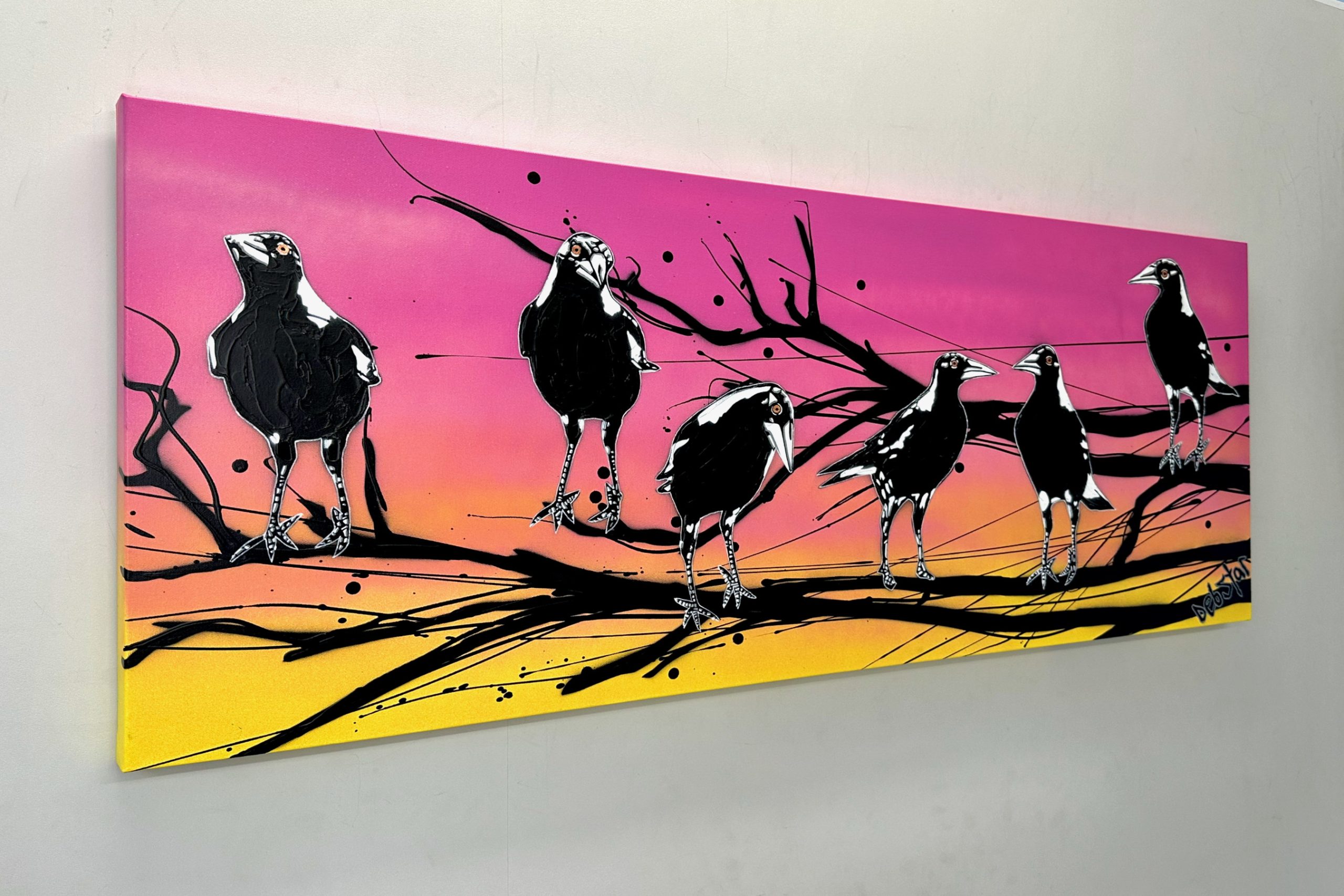 Mischief Of Magpies Sunset 2 Pop Popart Deborah Lang Art Urban Canvas 3