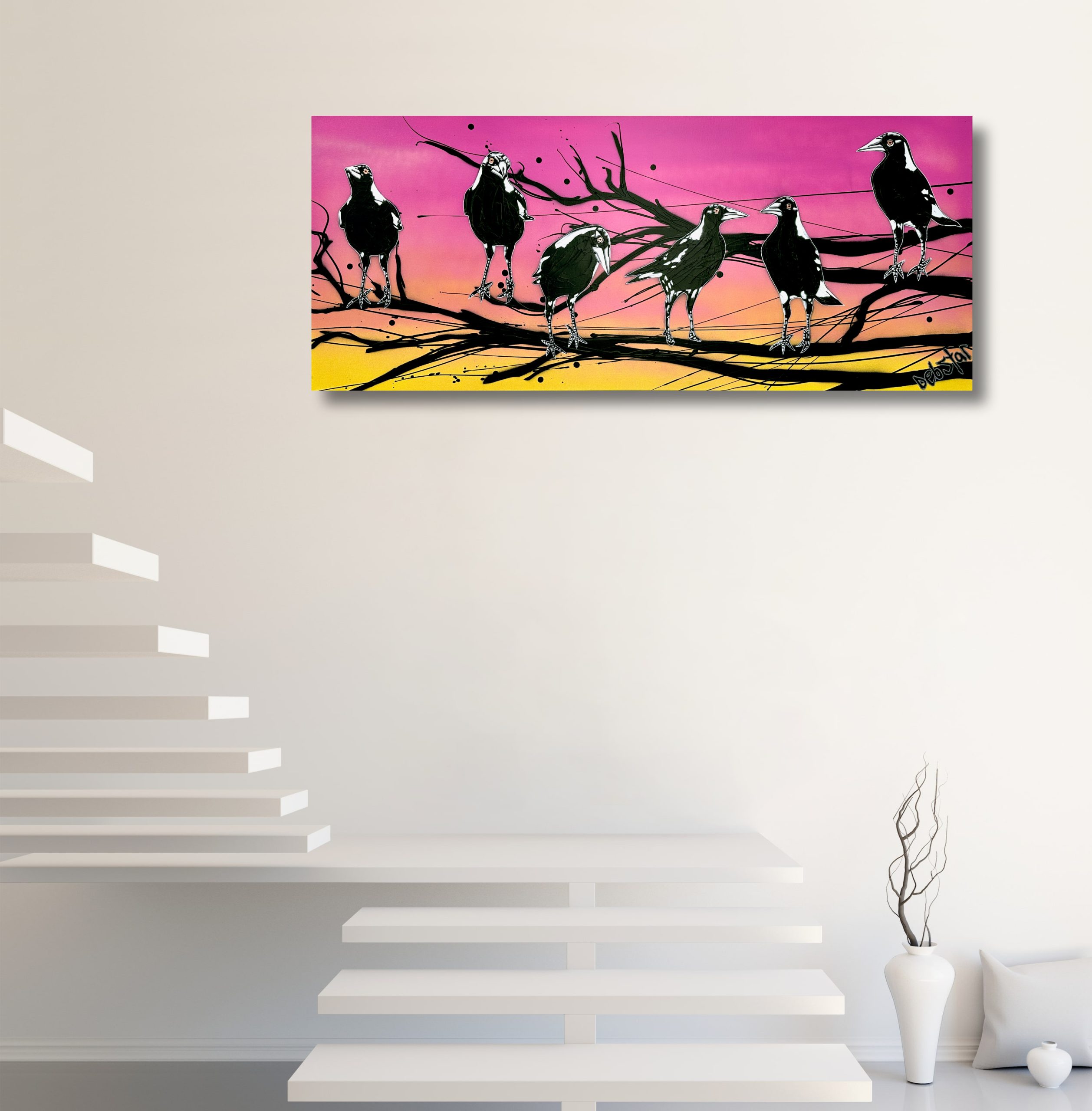 Mischief Of Magpies Sunset 2 Pop Popart Deborah Lang Art Urban Canvas 6