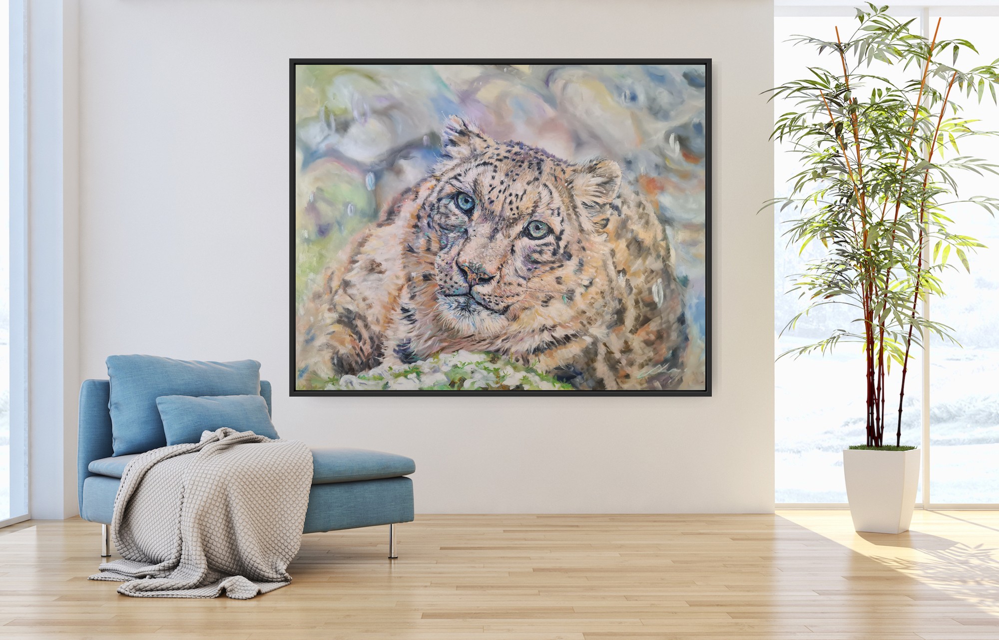 Sitting Snow Leopard Jo S Stacey Fine Art In Situ2