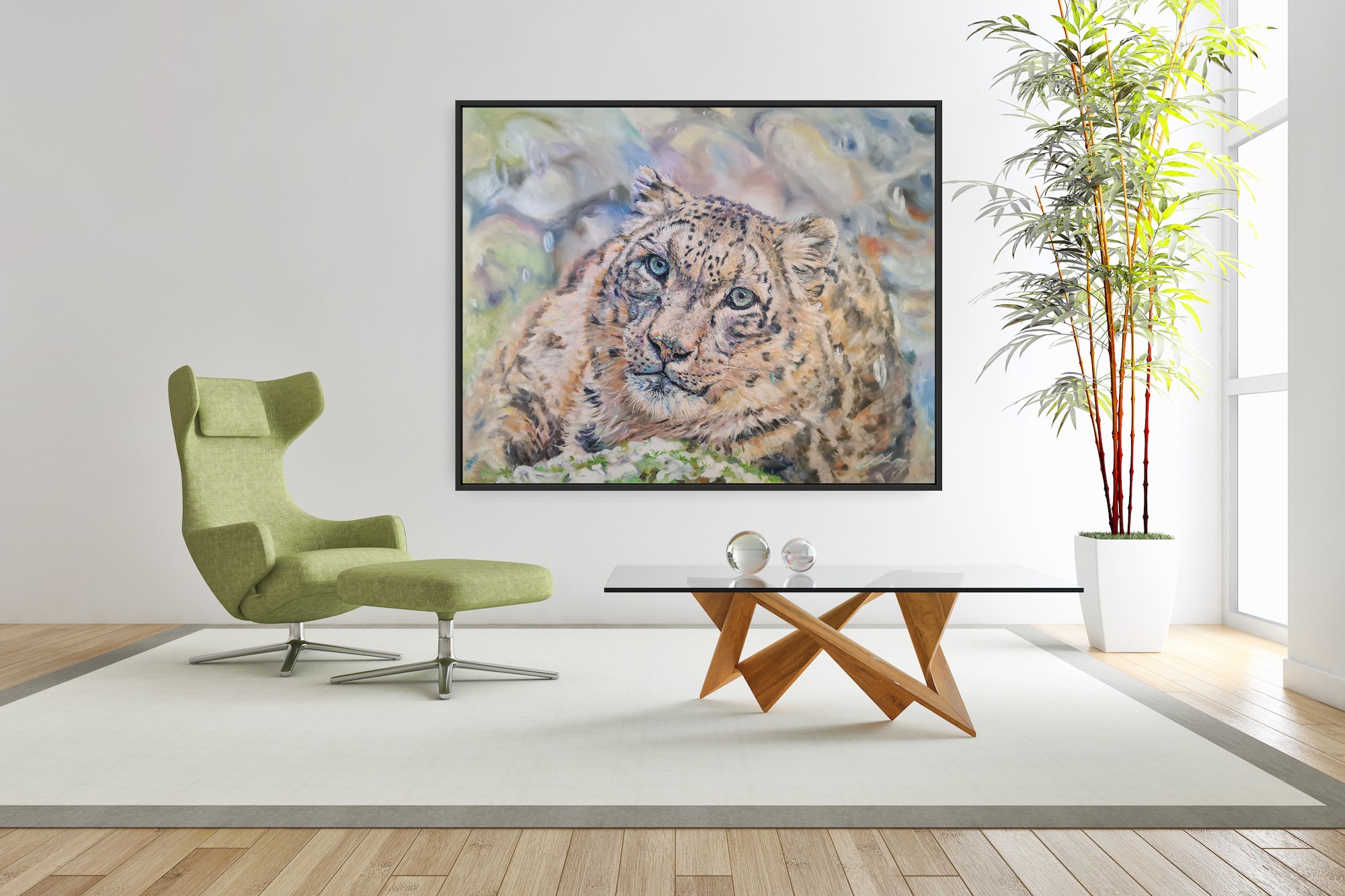 Sitting Snow Leopard Jo S Stacey Fine Art In Situ3