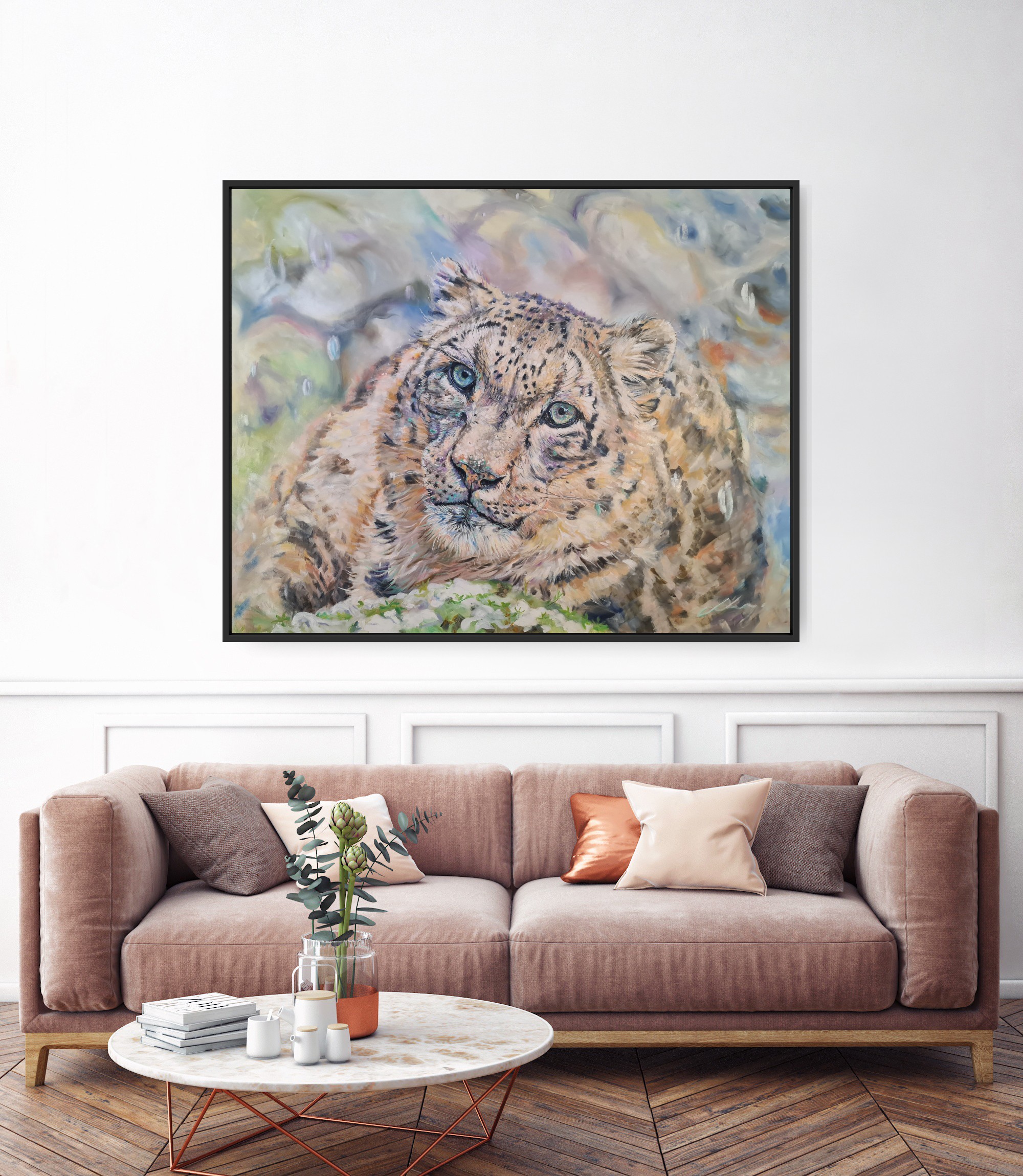 Sitting Snow Leopard Jo S Stacey Fine Art In Situ4