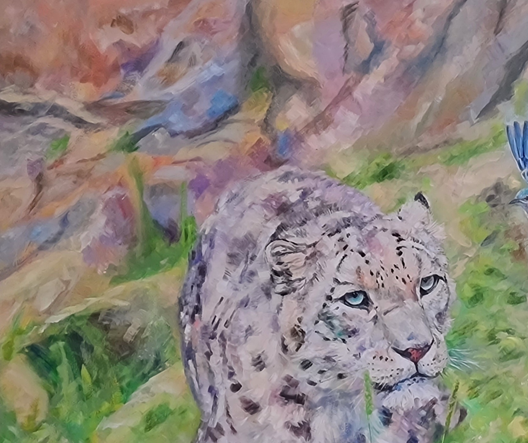 Leopard Walking With Blue Bird Jo Stacey Closeup3