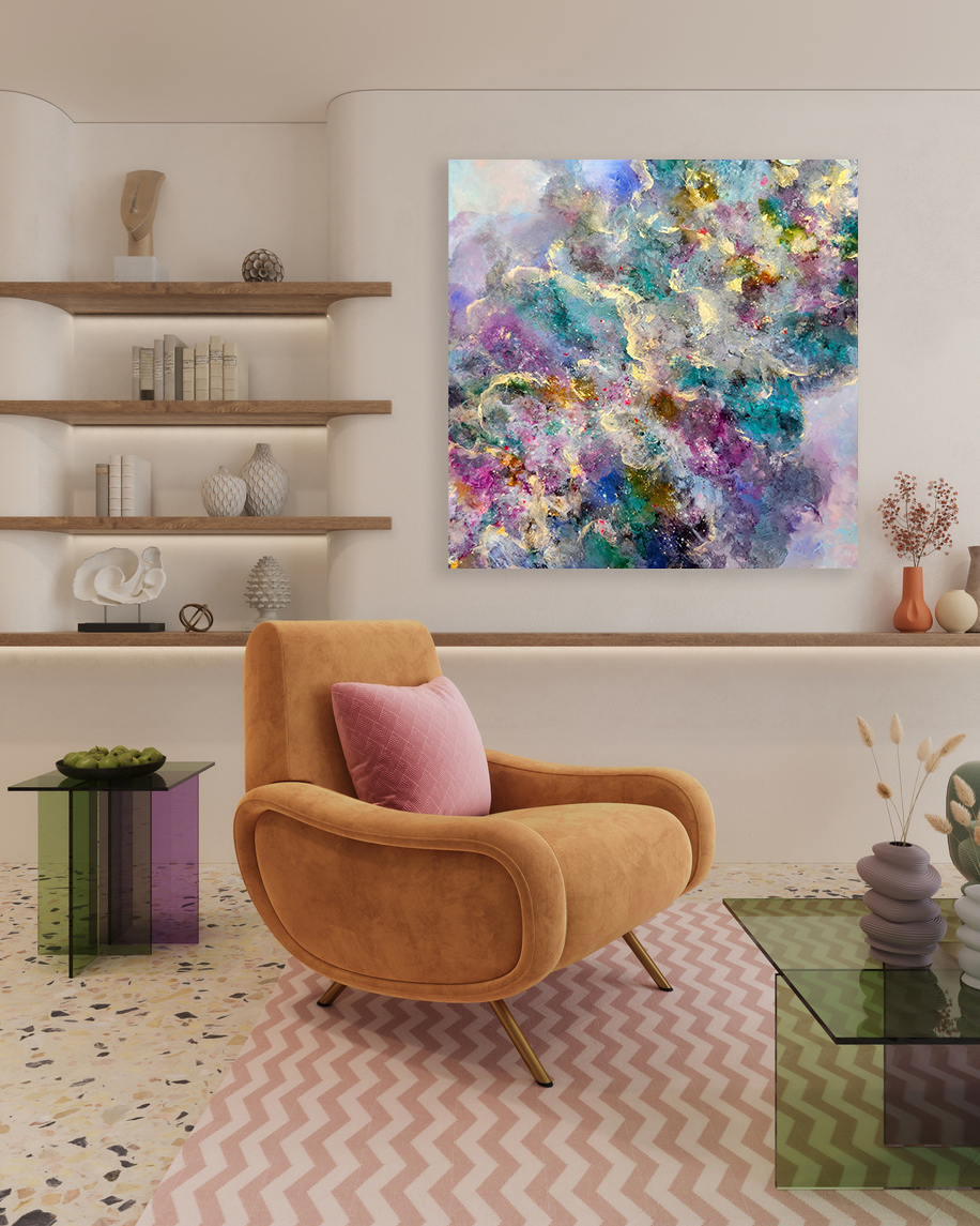 Colorful And Vibrant Interior Designs Of Living Room Adorned With Cozy Furnitrue And Beautiful Decor, 3d Rendering