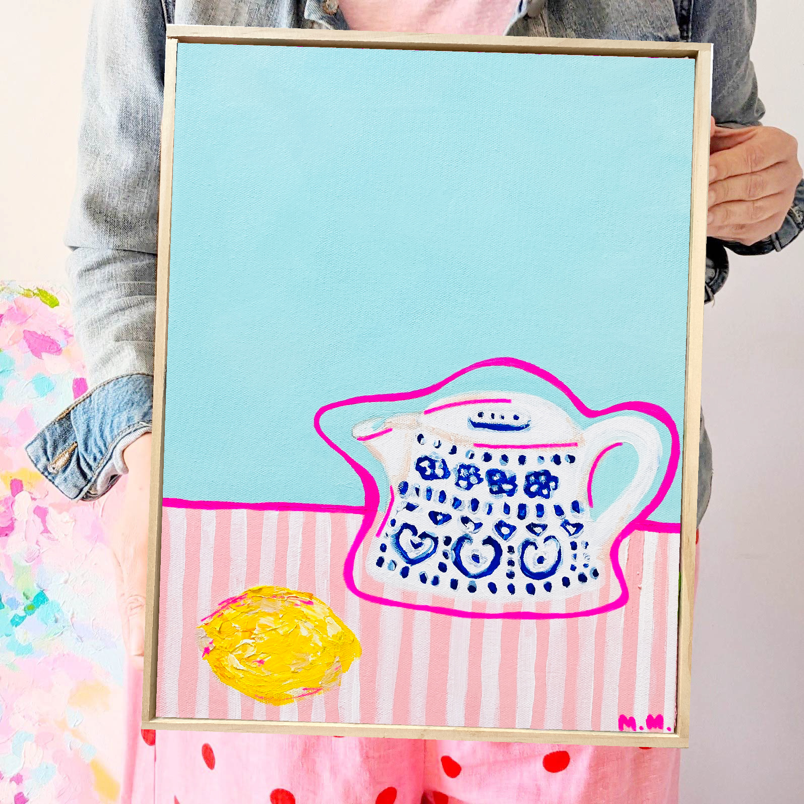 Enid's Coffee Pot On Pink Stripes Mmm