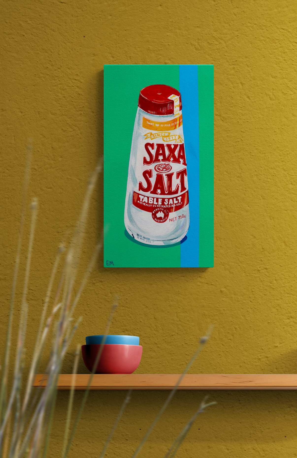 Mug And Bowls Sitting On Wooden Shelf (3)