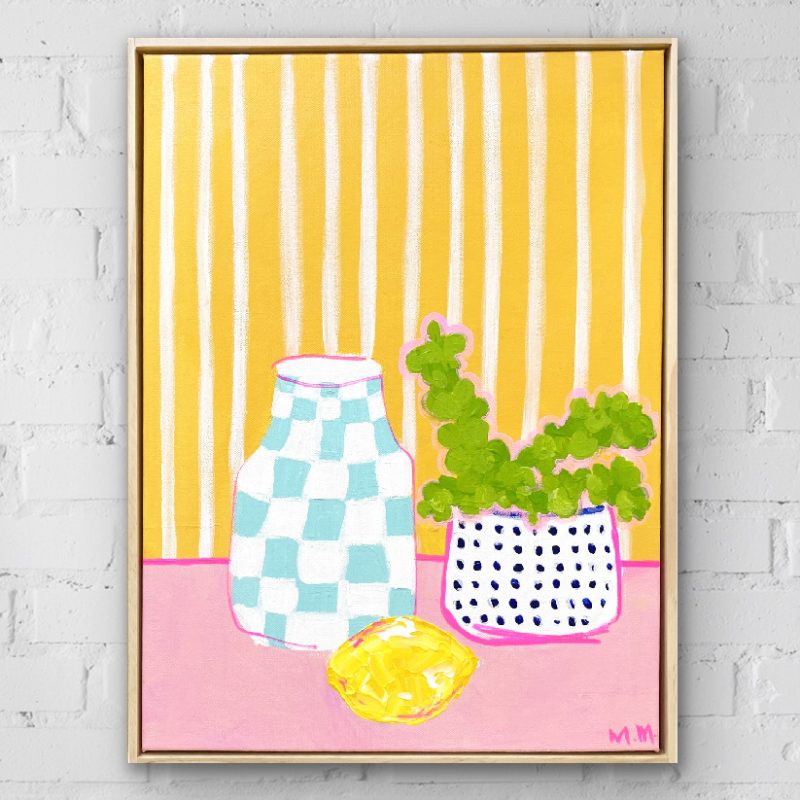 Dotty Vase with Lemon on Pink