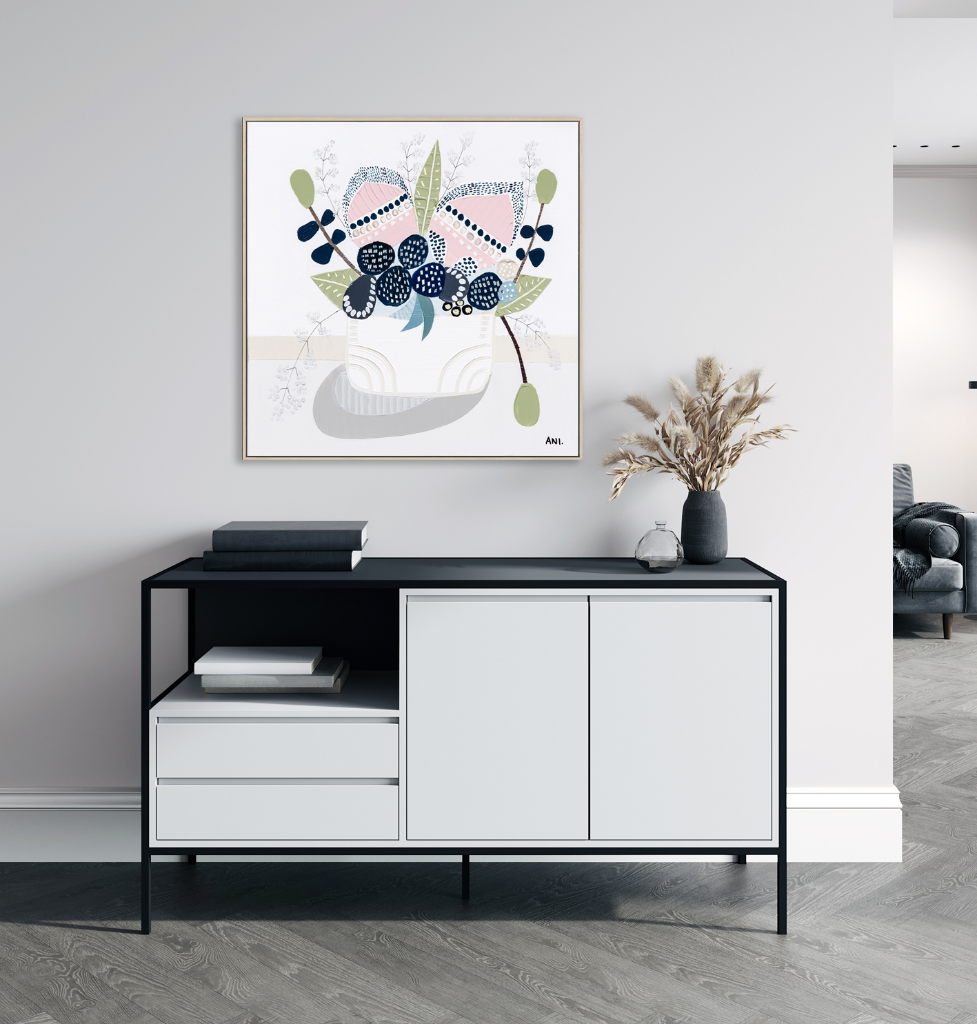 Home Interior With Console And Decoration, Living Room In Beige