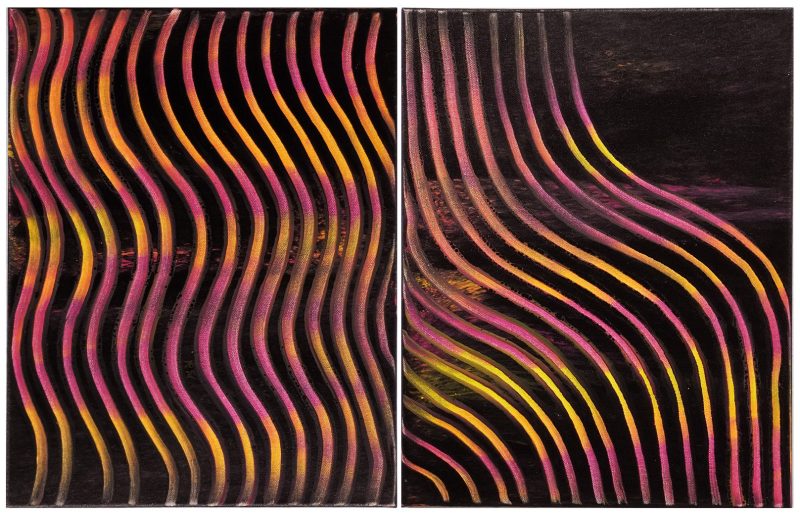 Young gals yarnin’ into the night (diptych 1) – by Rosella Namok