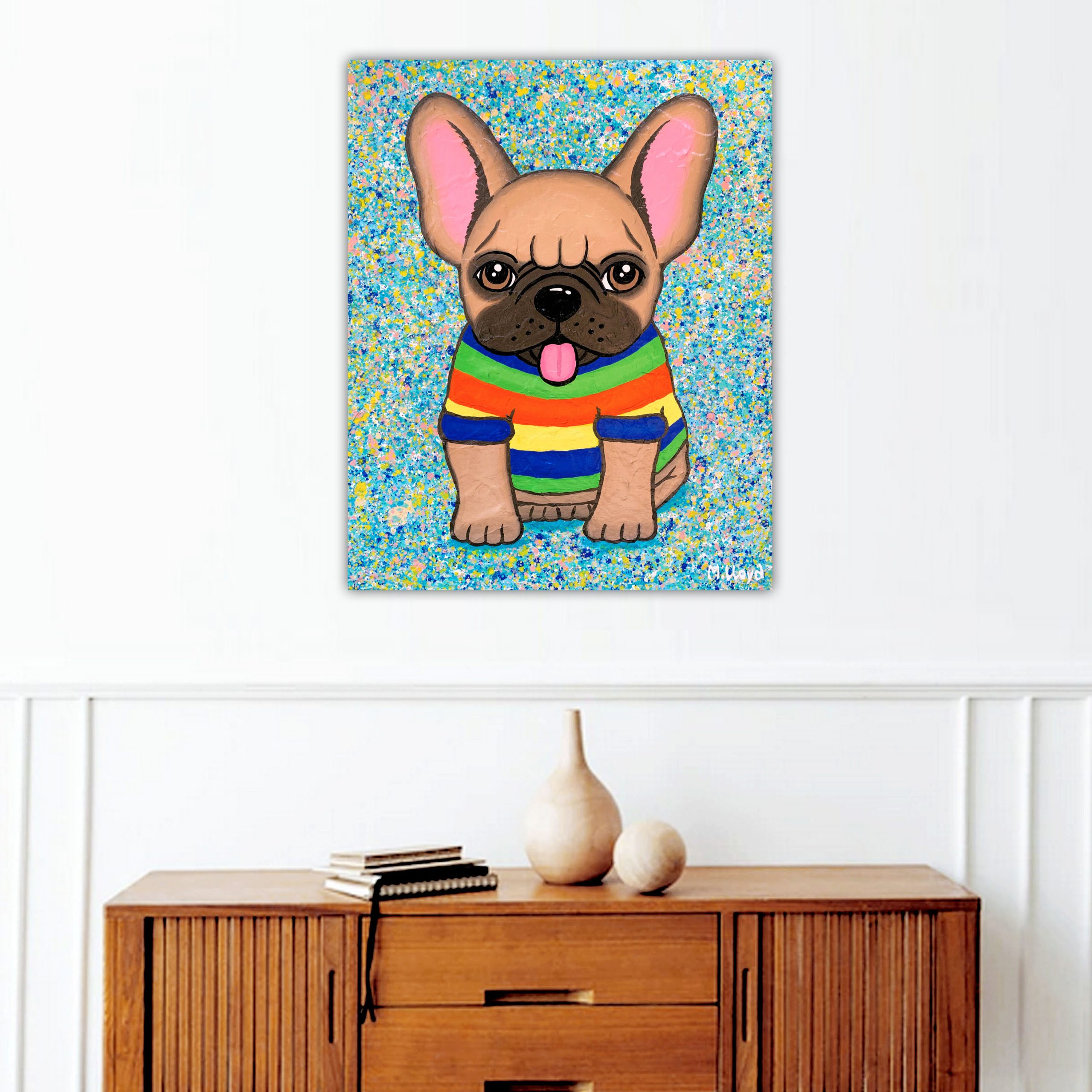 Lounge 1 Dog French Bull Dog Miranda Lloyd Artist Impasto Textured Art