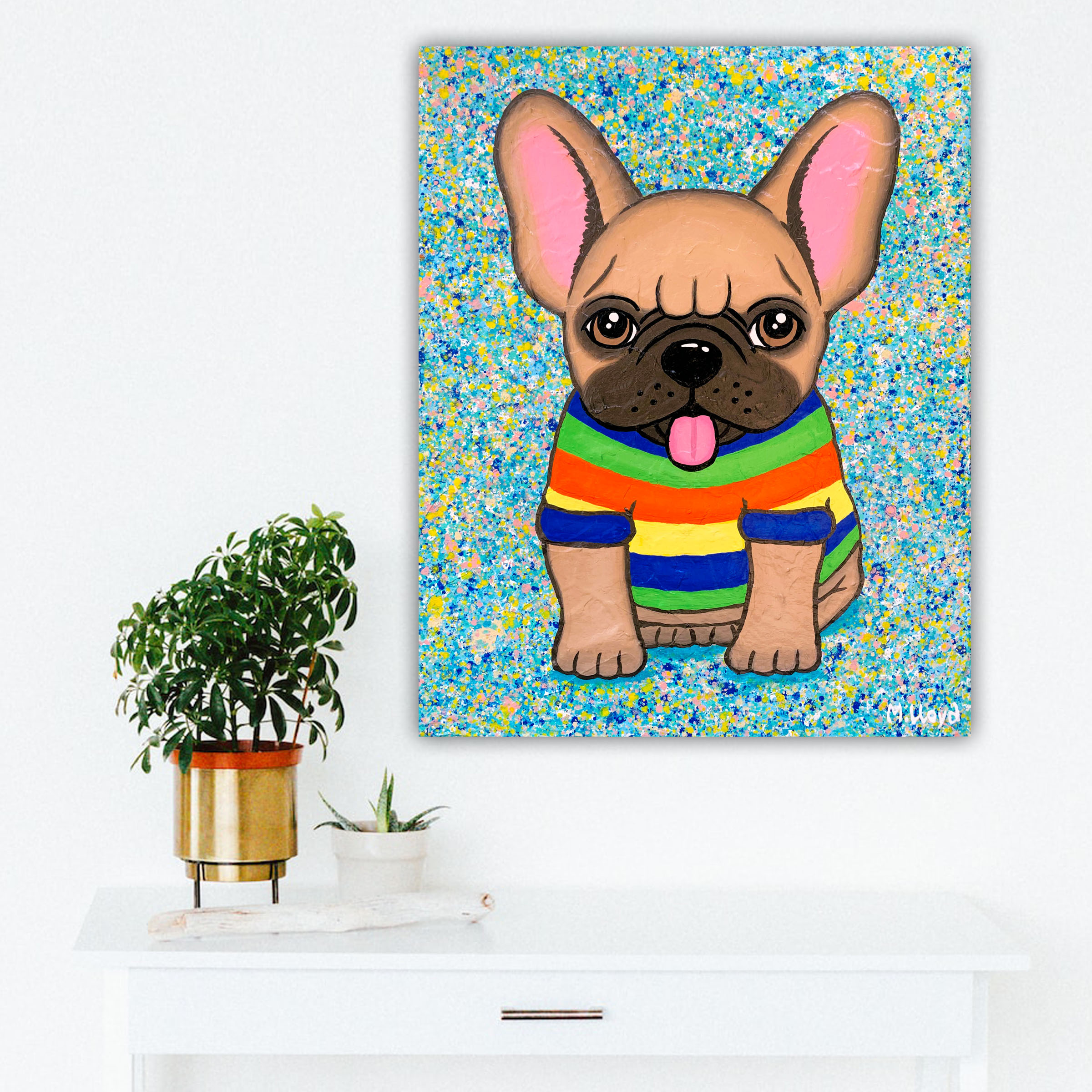 Lounge 2 Dog French Bull Dog Miranda Lloyd Artist Impasto Textured Art