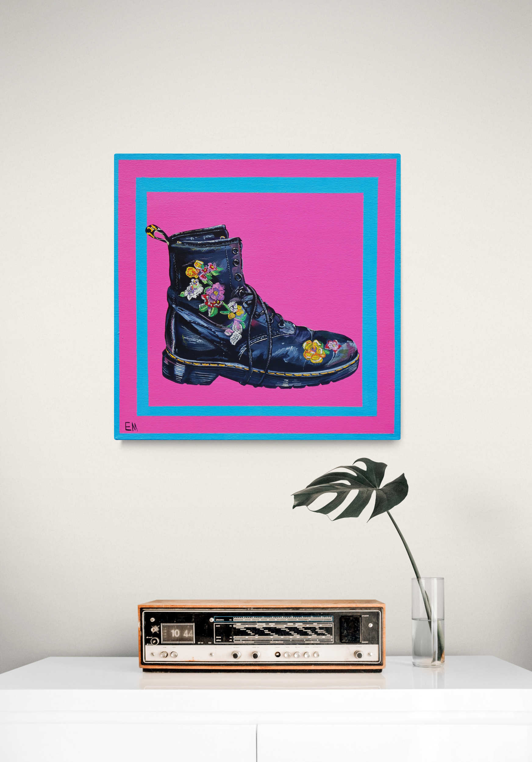 Retro Clock Radio On Cabinet