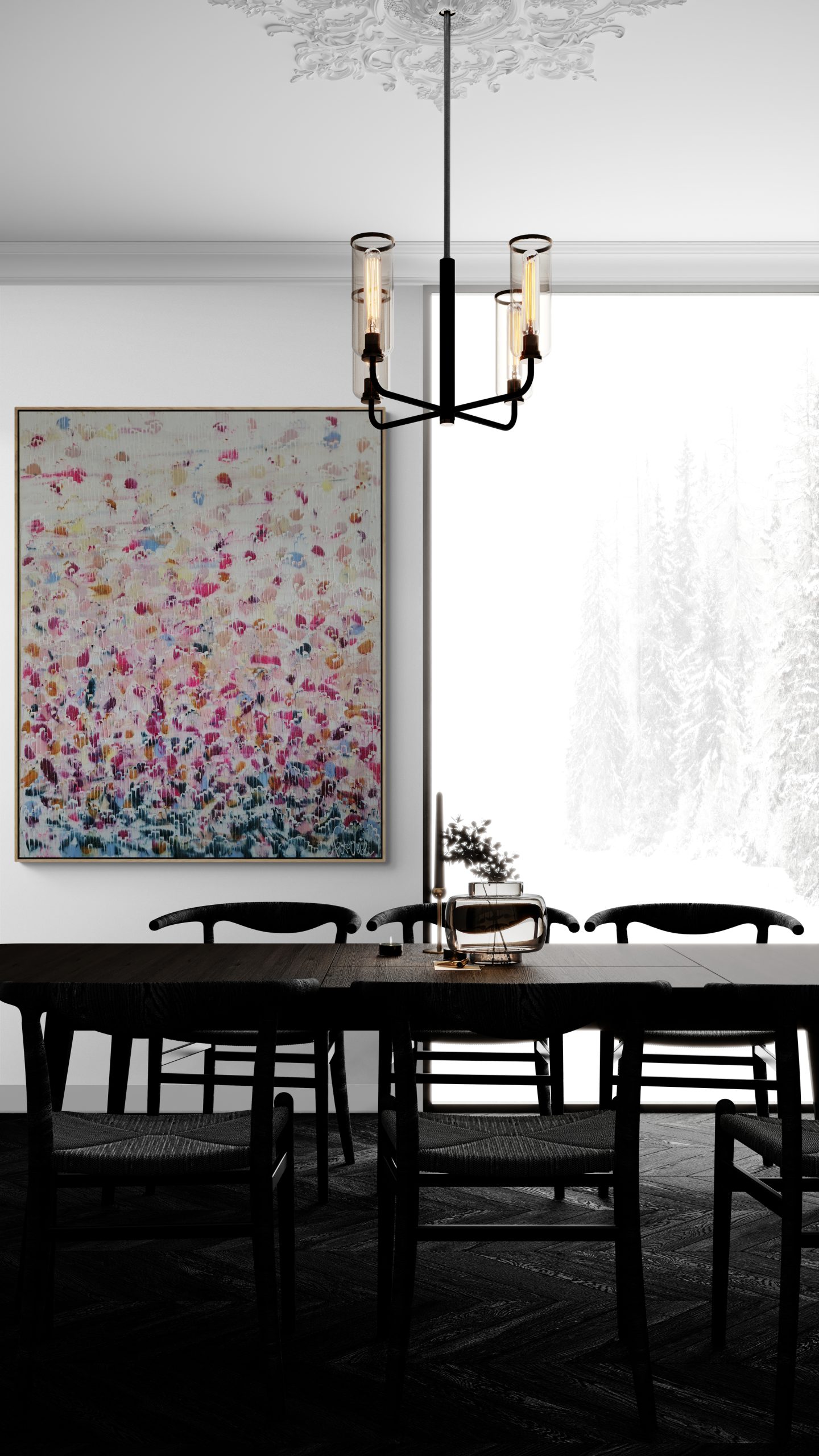 Shaded Dining Room With Winter Views