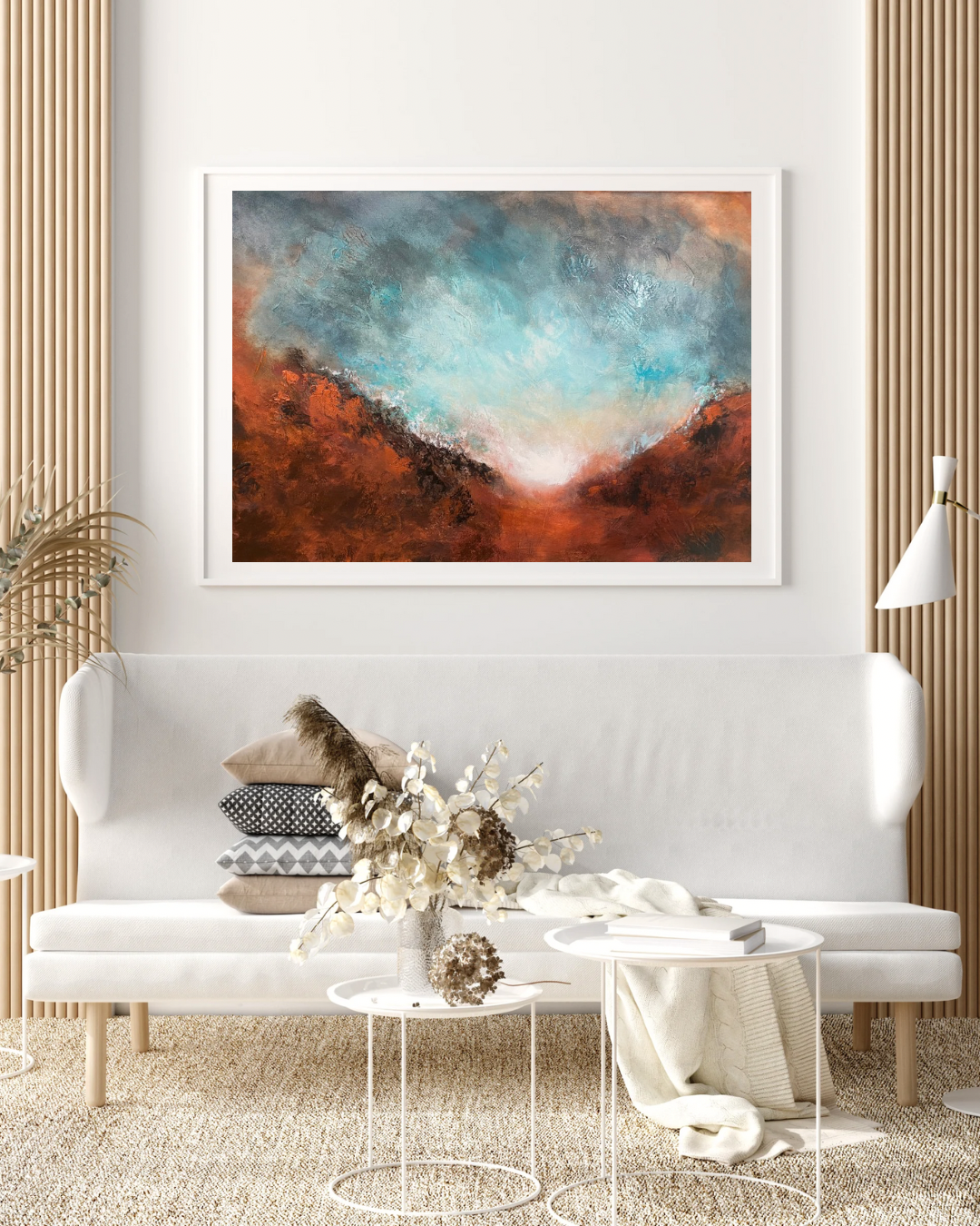 Beige White Aesthetic Modern Living Room Wall Art Photography Poster Frame Mockup Instagram Post