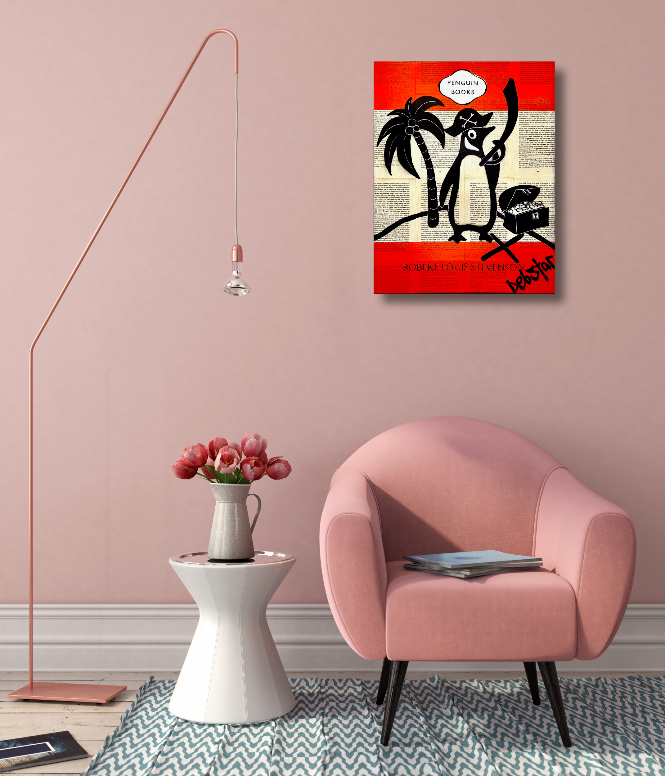 Interior With Pink Chair And Stylish Floor Lamp