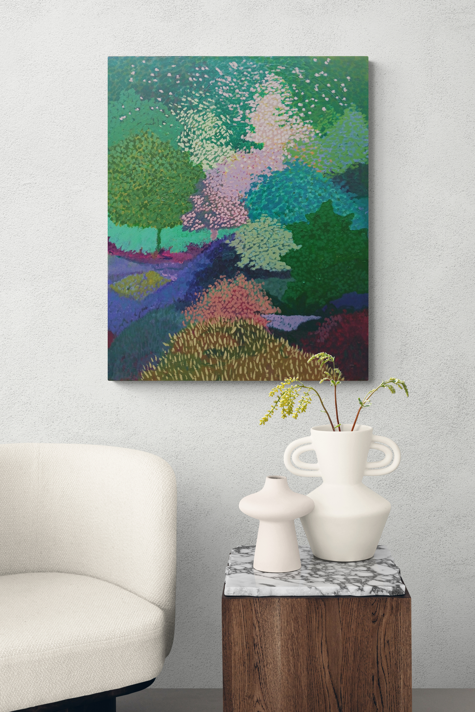 Comfy Chair Next To Ceramic Vases