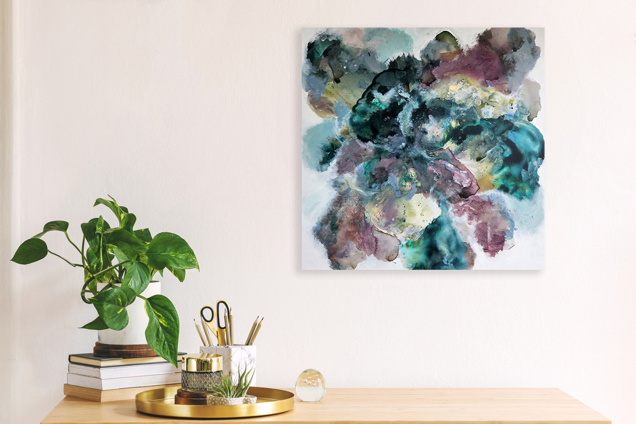 Stylish Scanidnavian Interior With Wooden Desk, Design Gold Accessories, Books And Plants. Beautiful Mirror On The White Wall. Creative Desk Of Home Decor. Warm And Sunny Room. Copy Space. Real Photo.