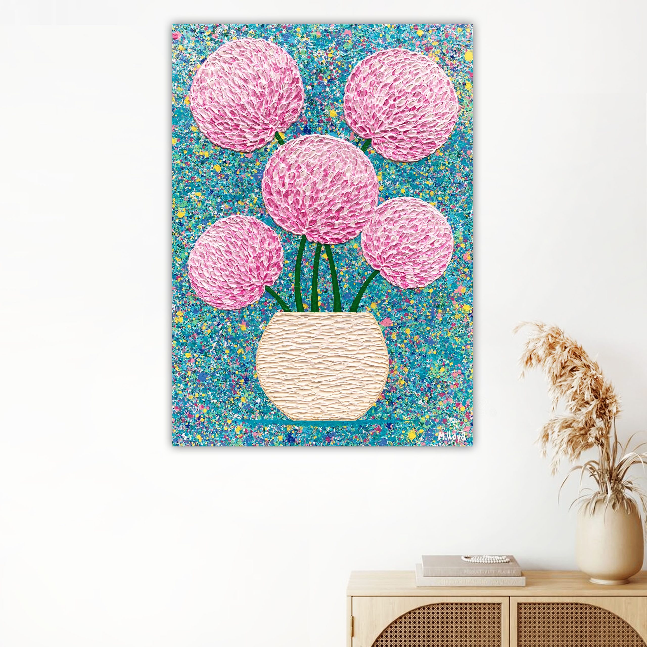 Lounge 1 Country Garden Pink Flowers In A Cream Vase 50 X 70cm